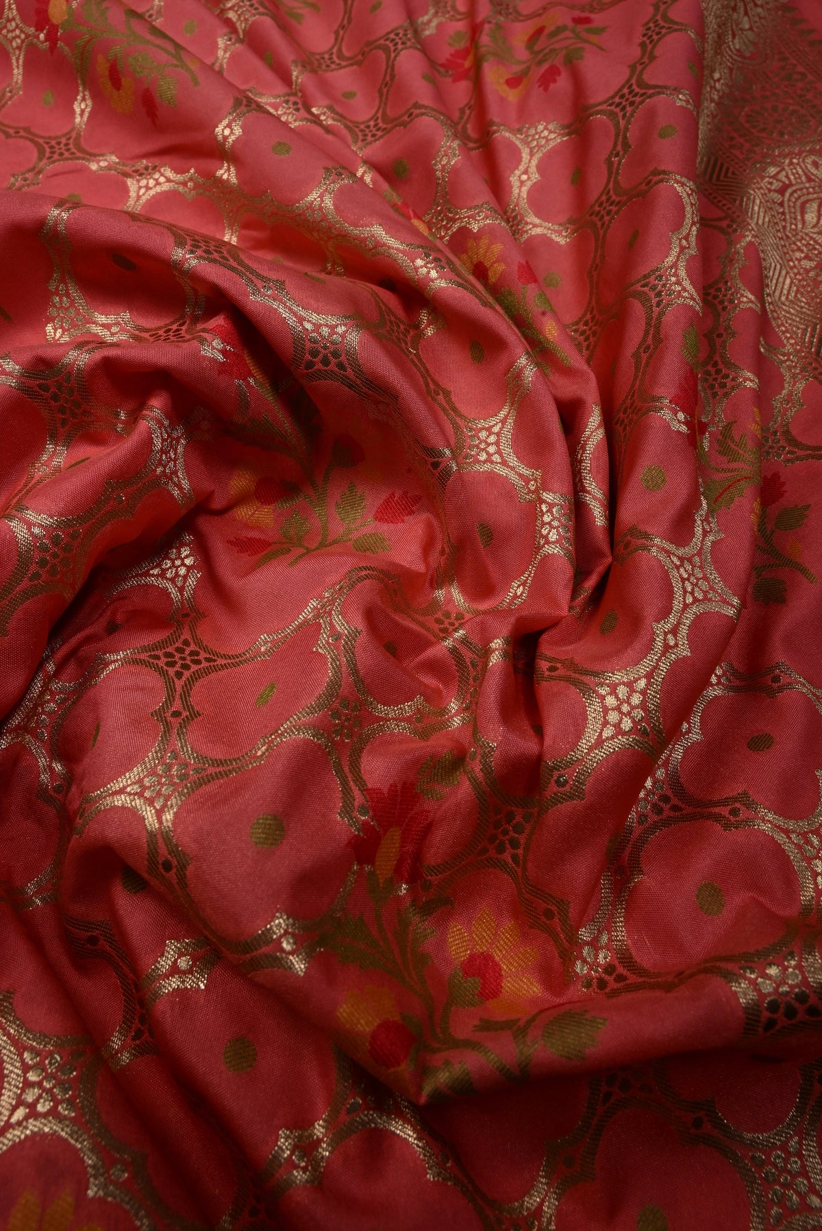 Salmon Pink Meenakari Floral Brocade on Semi Silk Saree with Zari Border | SHOBITAM