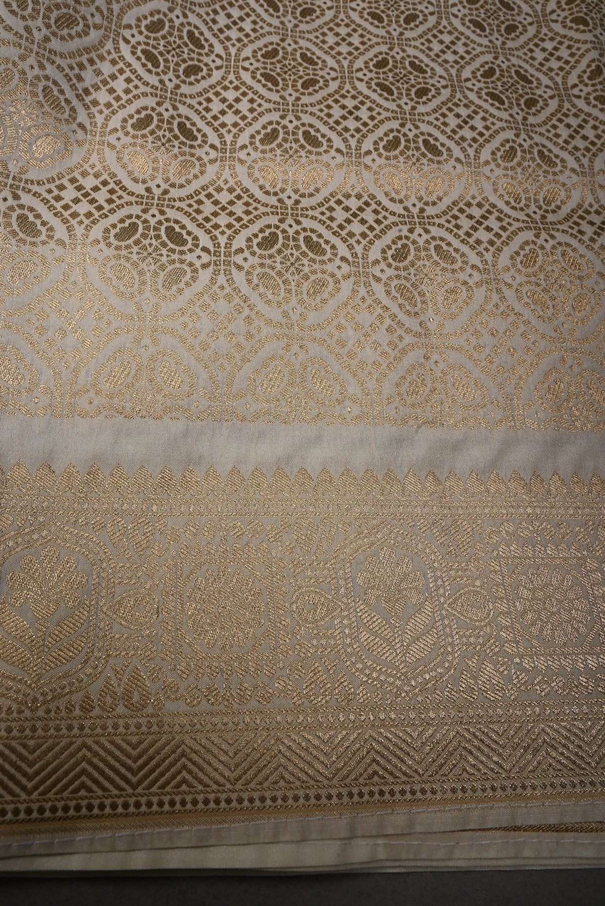 Ivory Meenakari Floral Brocade on Semi Silk Saree with Zari Border | SHOBITAM