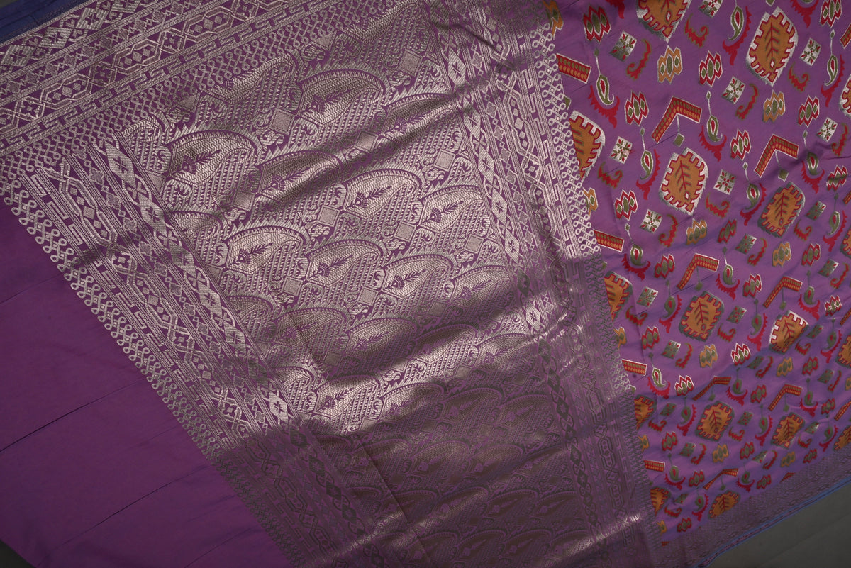 Dusty Lavender Dual Tone Semi Silk Saree with Meenakari Zari Brocade and Zari Border | SHOBITAM