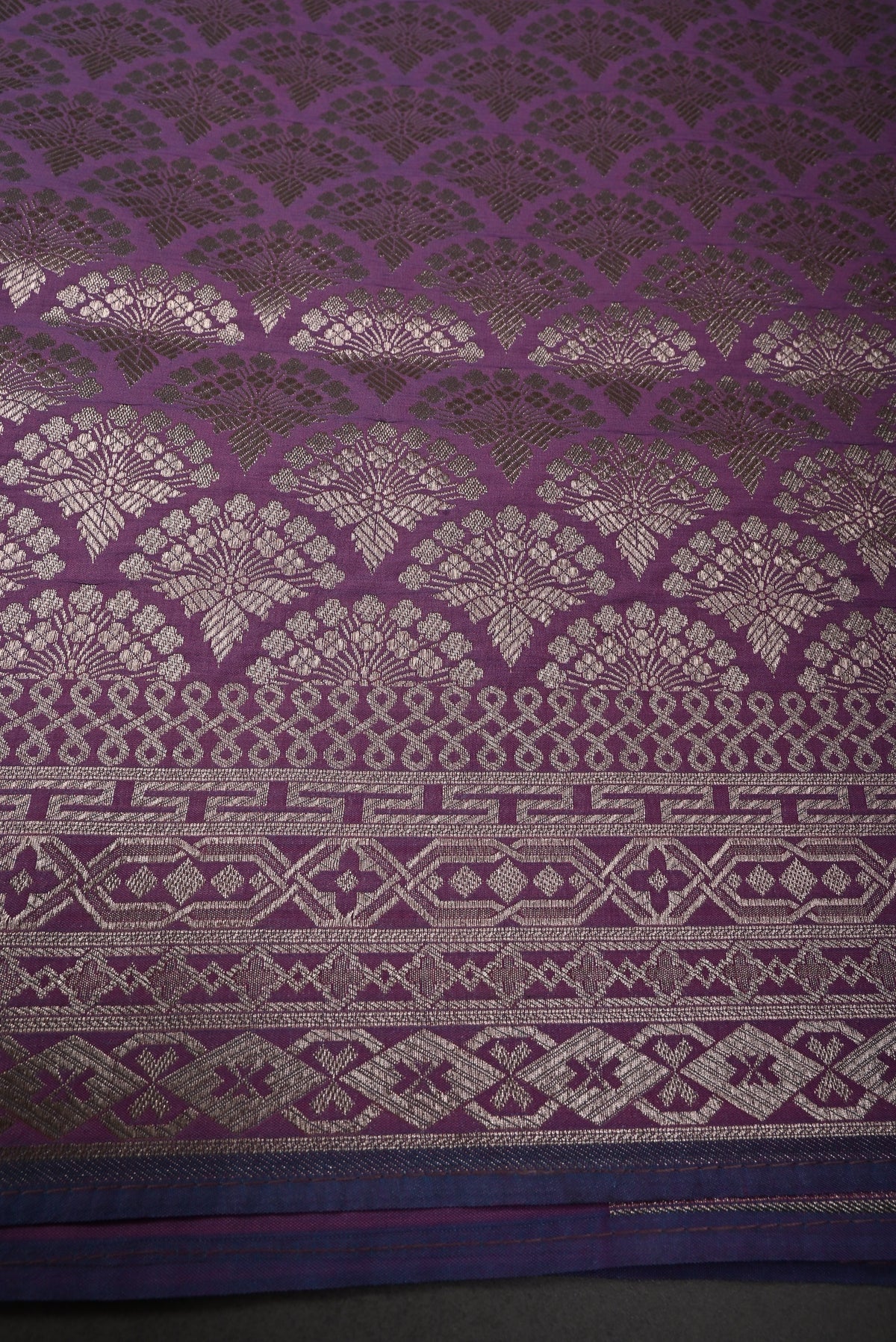 Dusty Lavender Dual Tone Semi Silk Saree with Meenakari Zari Brocade and Zari Border | SHOBITAM