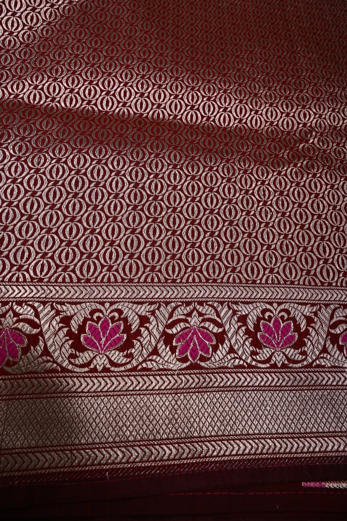 Red Semi Silk Saree with Meenakari Rangkaat Leheriya and Zari Border | SHOBITAM