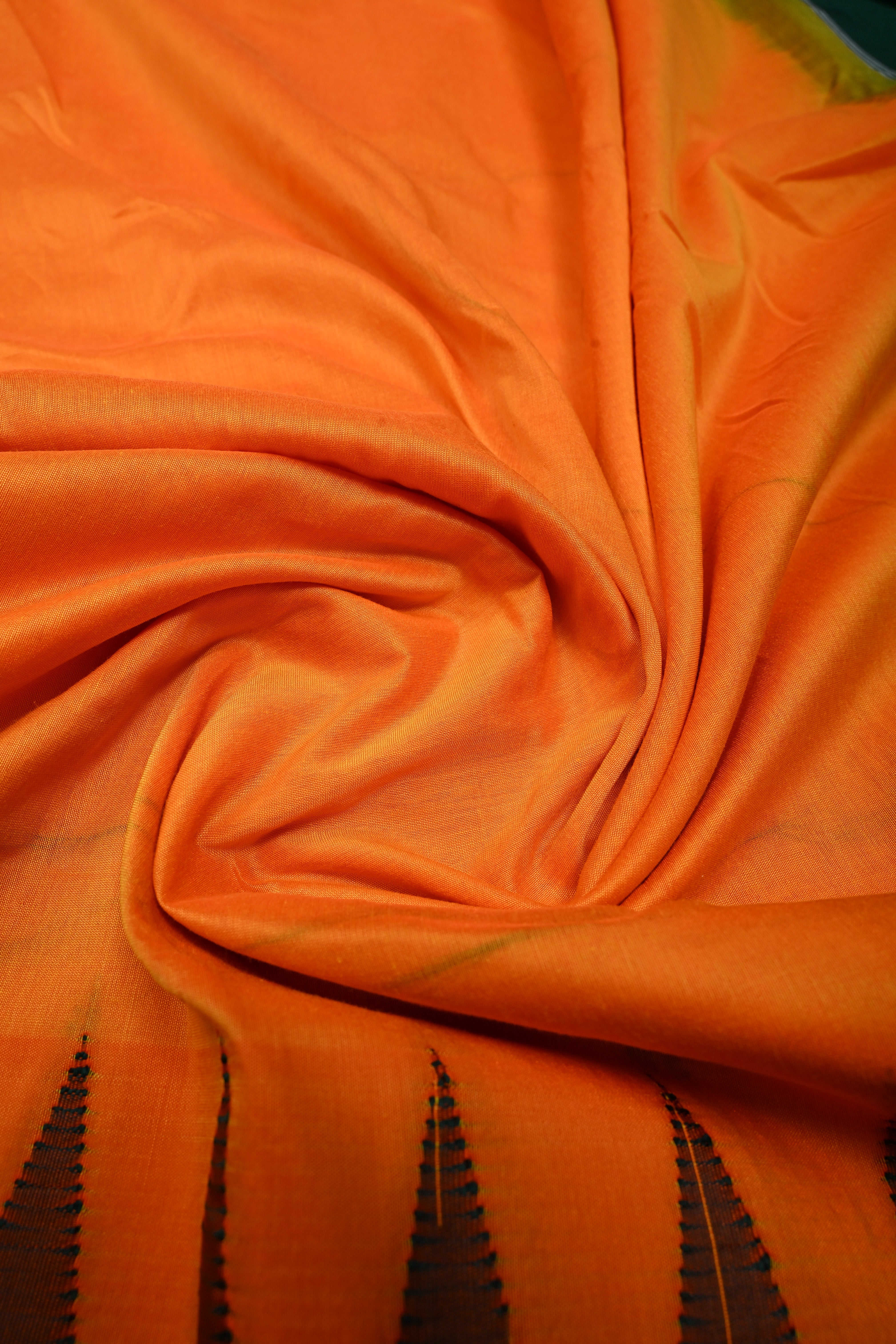 Orange Ilkal Weave Mercerized Bagalkote Cotton Saree with Temple Panel on Contrast Zari Border | SHOBITAM