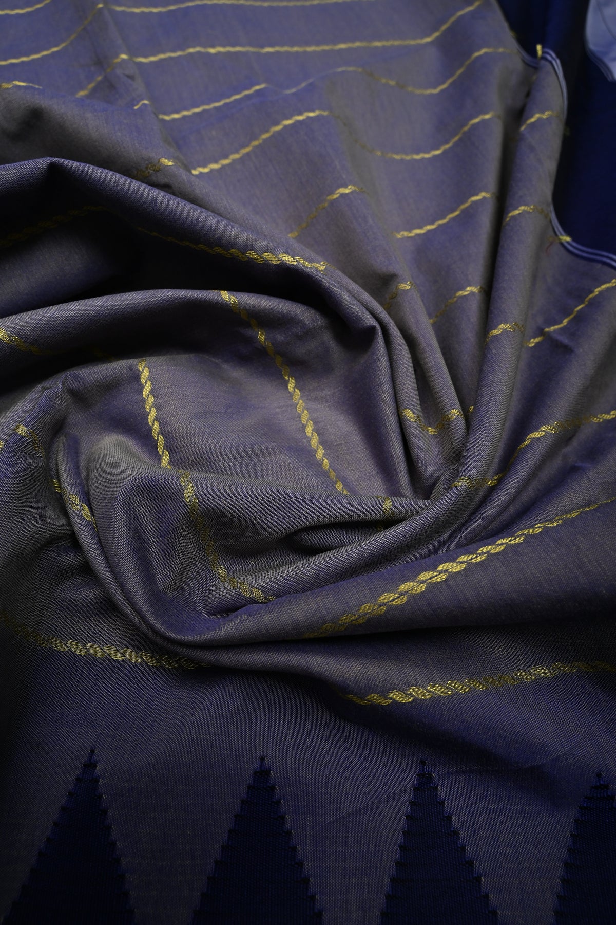 Lavender Mist Semi Gadwal Saree with Horizontal Zari Stripes and Contrast Zari Border | SHOBITAM