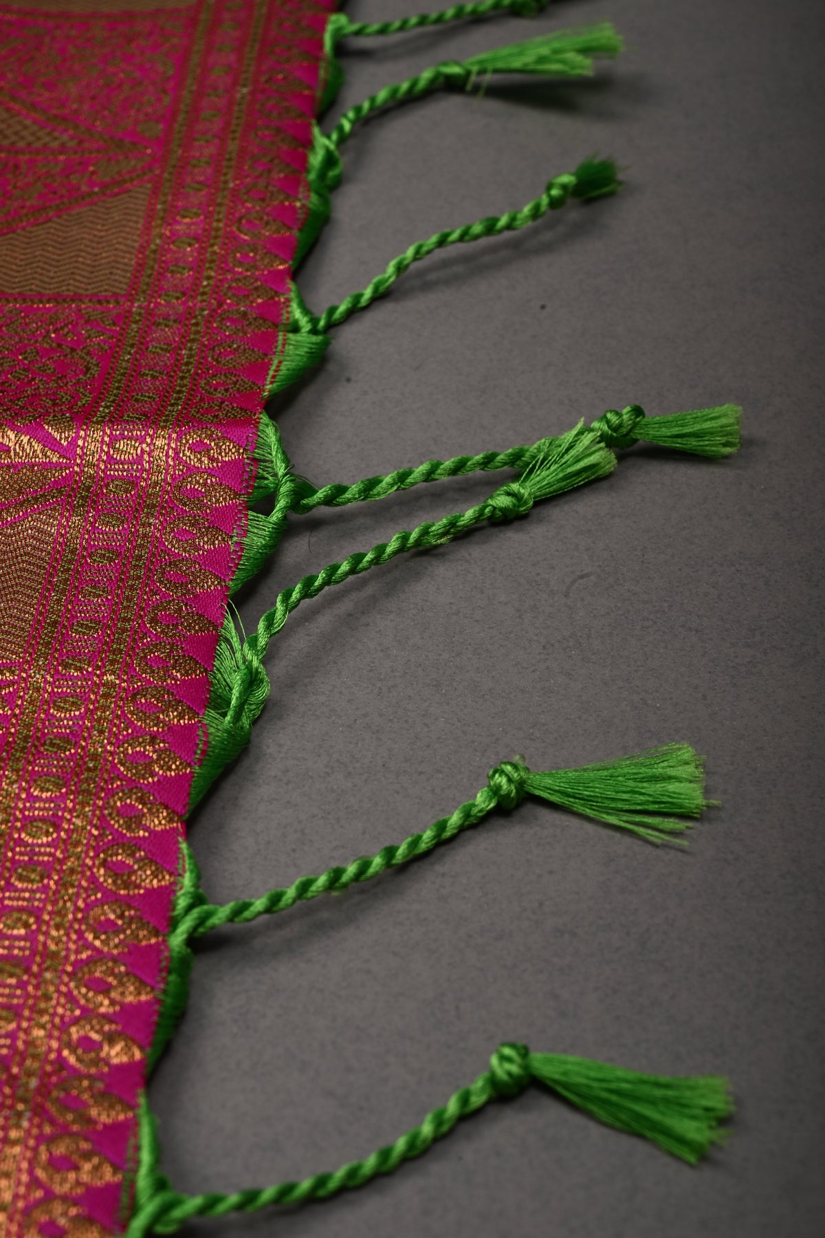 Pink-Green Kanchi Semi Silk Saree with Geometric Zari Buttas and Zari Border | SHOBITAM