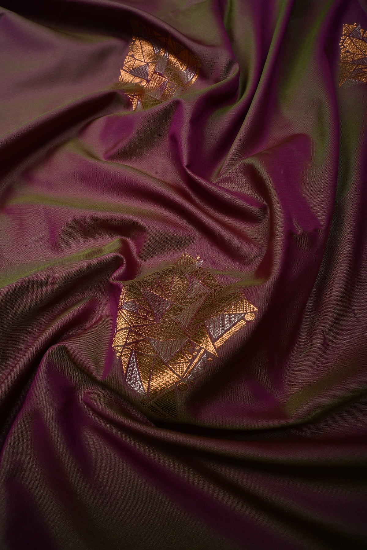 Pink-Green Kanchi Semi Silk Saree with Geometric Zari Buttas and Zari Border | SHOBITAM