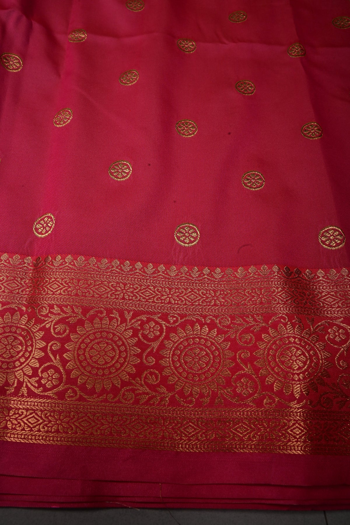 Pink-Green Dual Tone Kanchi Semi Silk Saree with Sona Rupa Butta and Zari Border | SHOBITAM