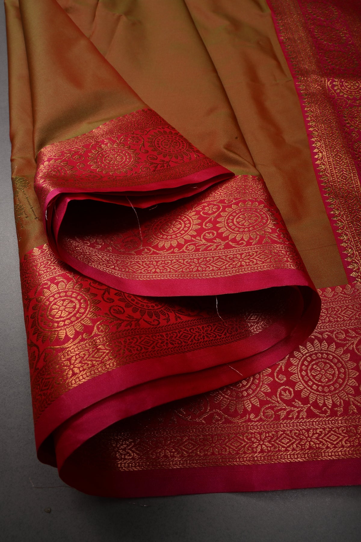 Pink-Green Dual Tone Kanchi Semi Silk Saree with Sona Rupa Butta and Zari Border | SHOBITAM
