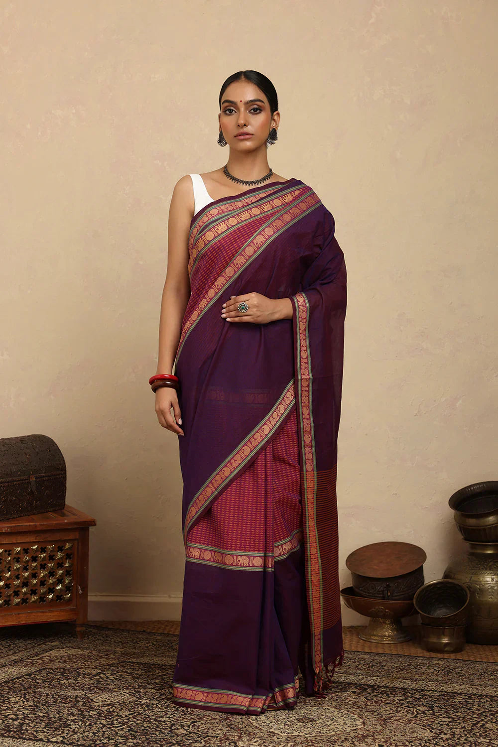 Handloom Jamuni Purple Kanchi Cotton Saree | Shobitam