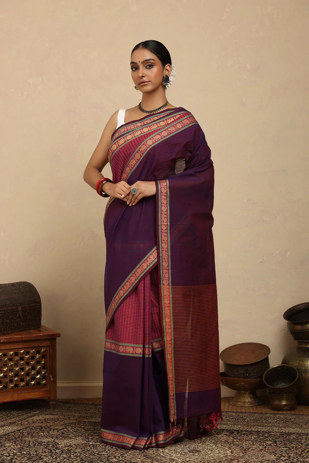 Handloom Jamuni Purple Kanchi Cotton Saree | Shobitam