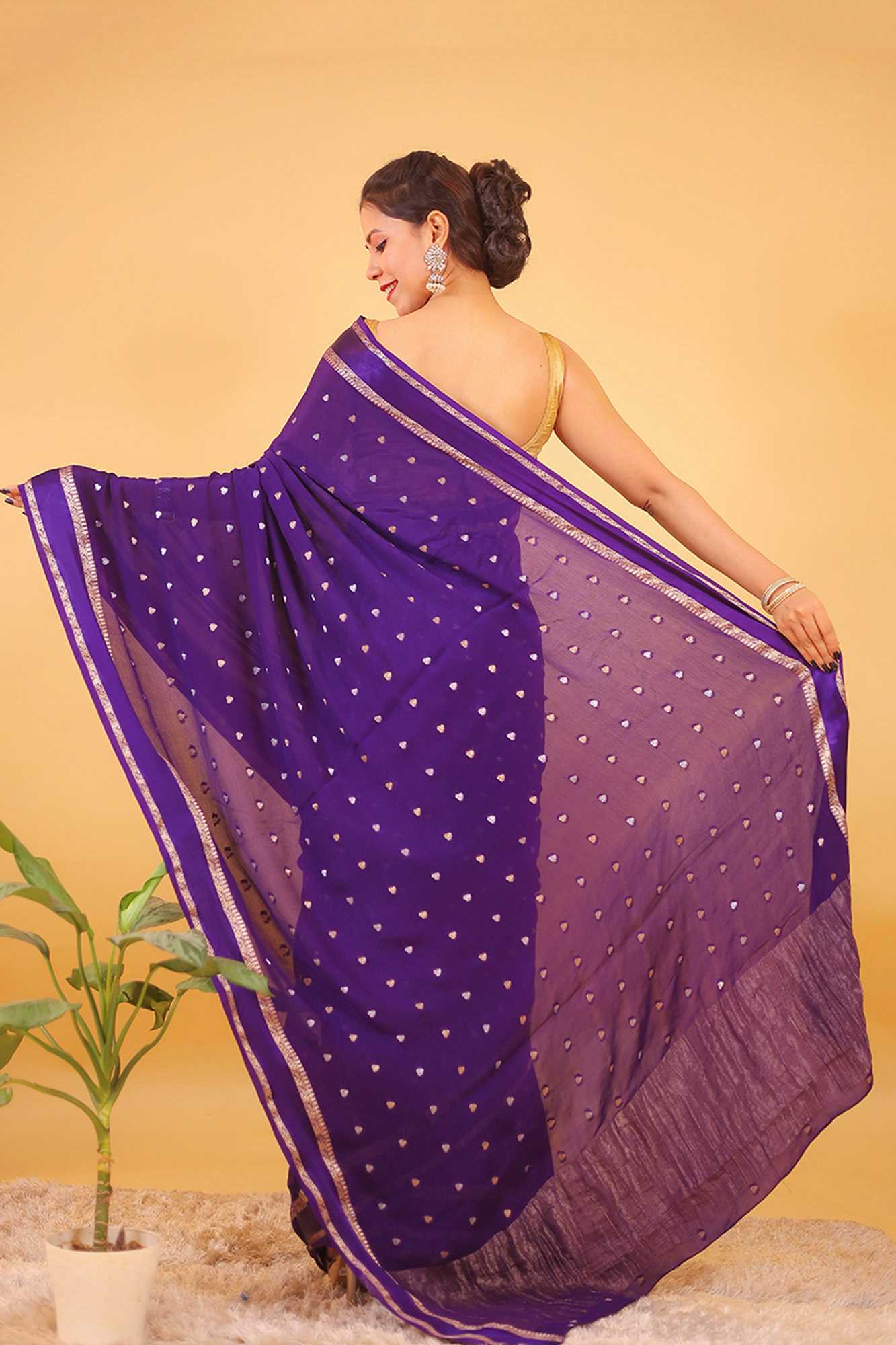 Purple Viscose Chinon Georgette Ready To Wear Saree