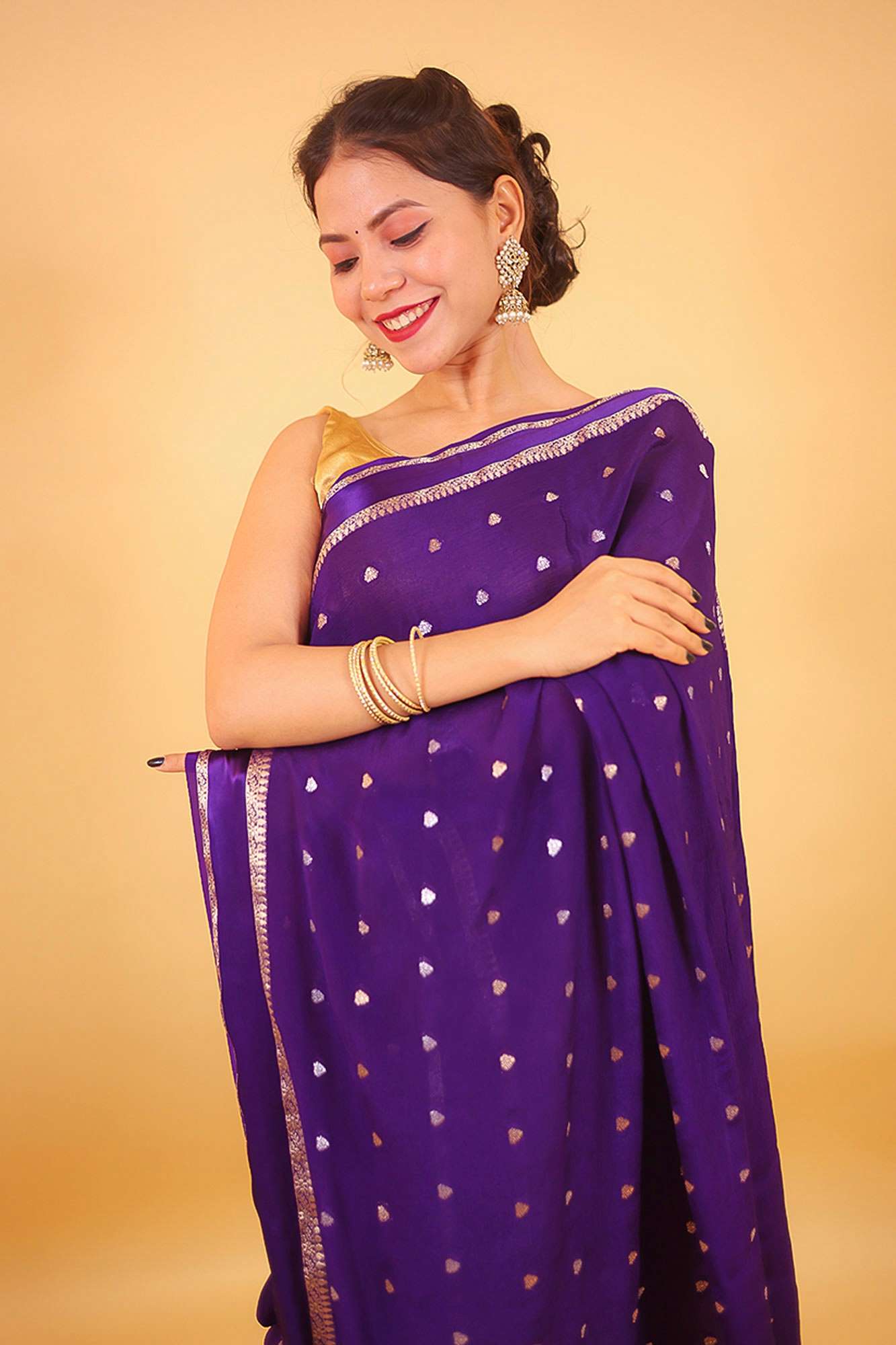 Purple Viscose Chinon Georgette Ready To Wear Saree