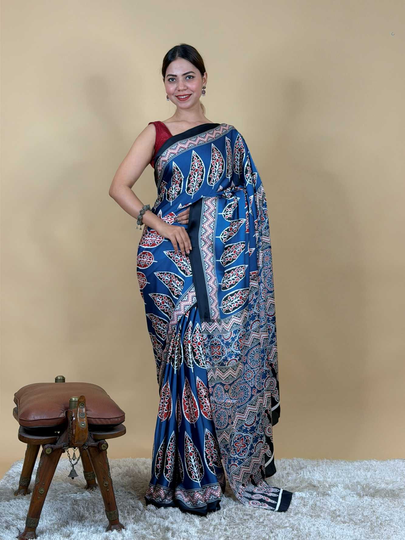 Wrap in one minute saree Ajrak Mill Printed Japan Satin Silk