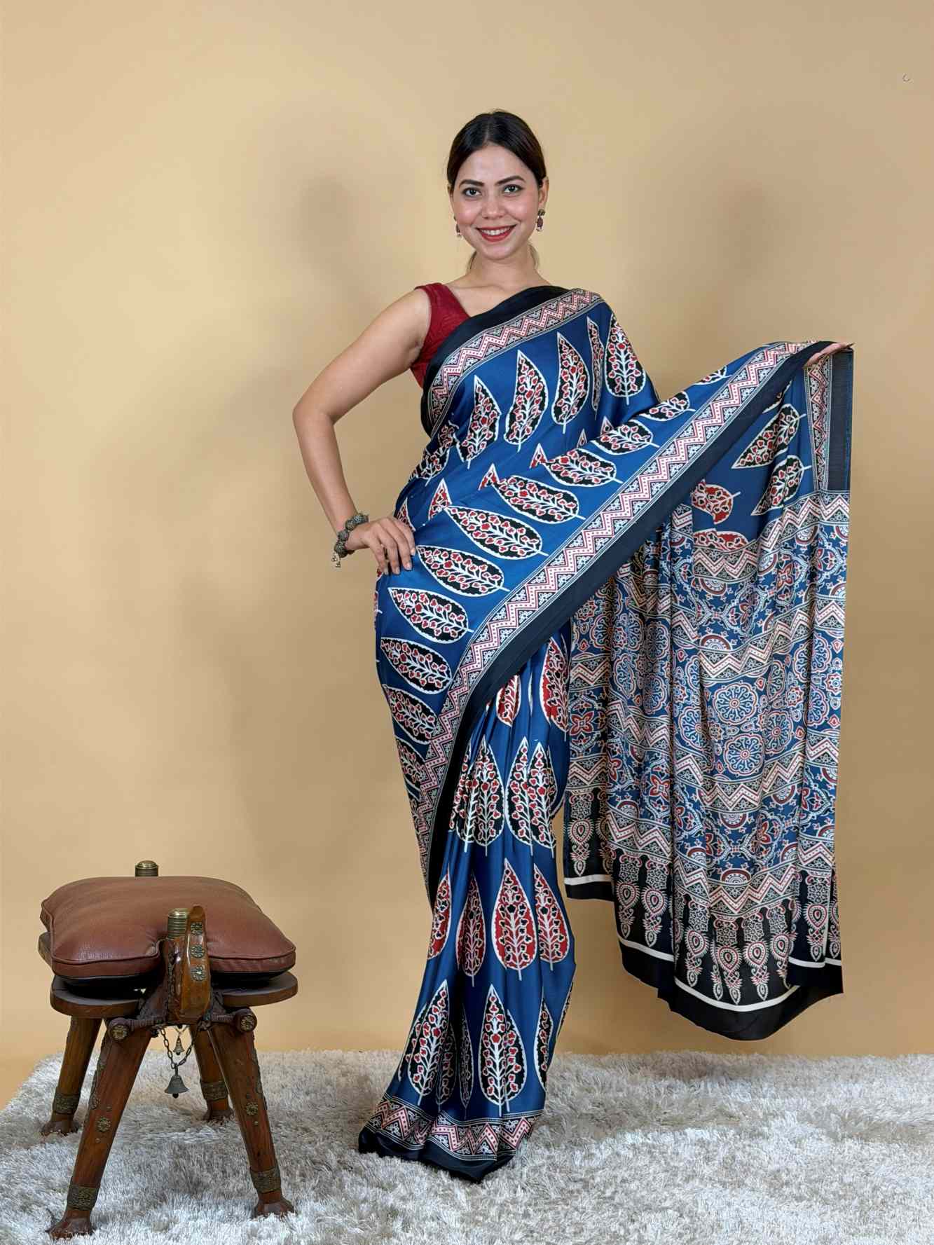 Wrap in one minute saree Ajrak Mill Printed Japan Satin Silk
