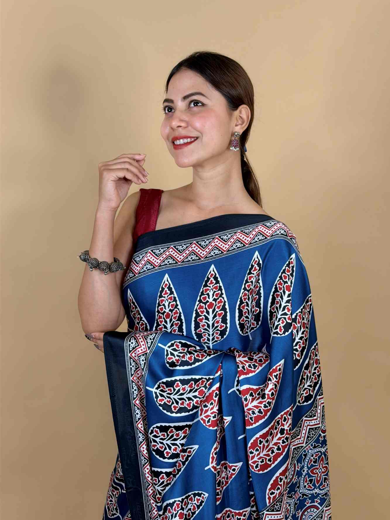 Wrap in one minute saree Ajrak Mill Printed Japan Satin Silk