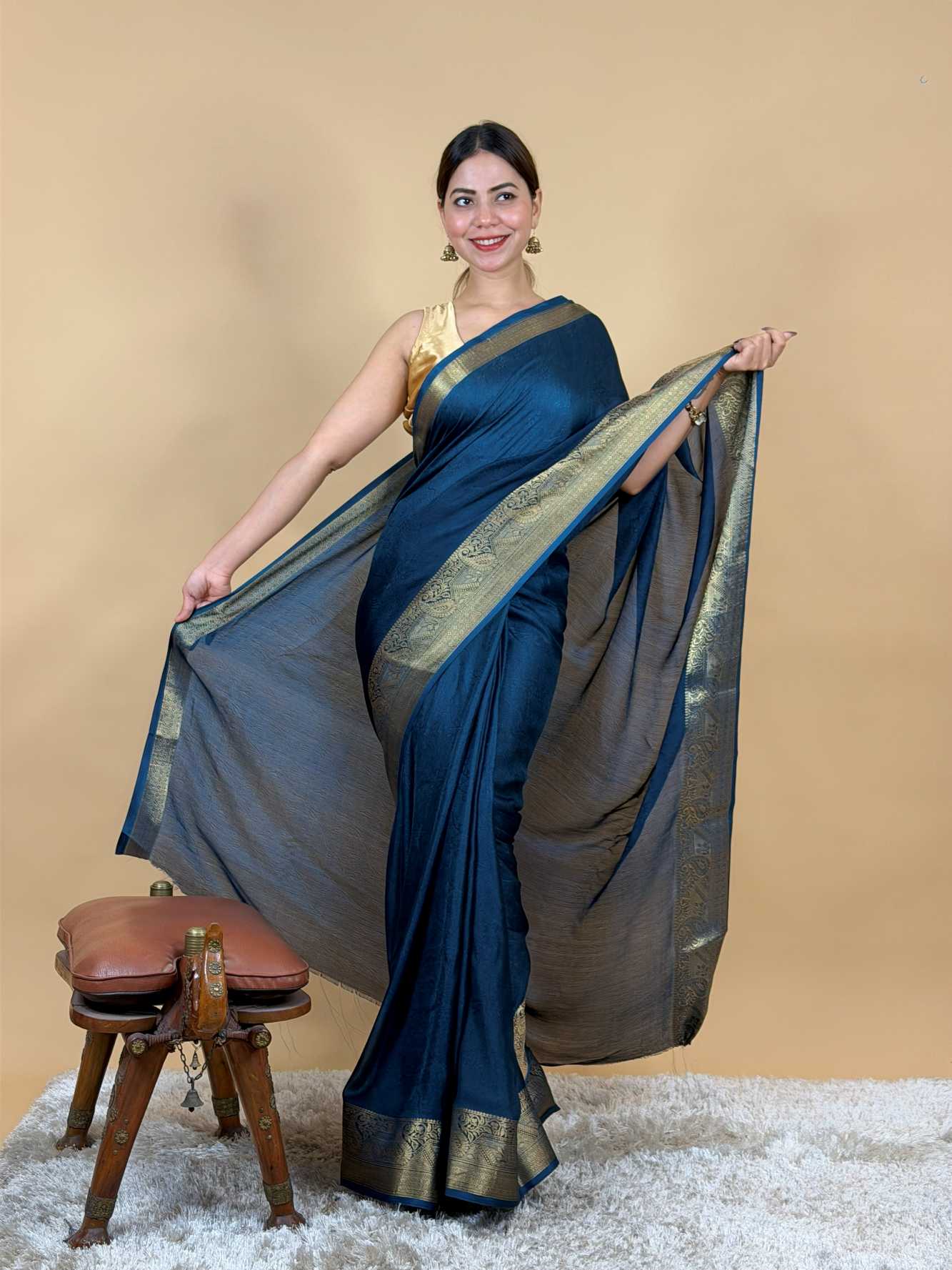 Lightweight, soft, and irresistibly smooth—this Marsh Mello  who adore comfort without compromising  Ready To Wear Saree