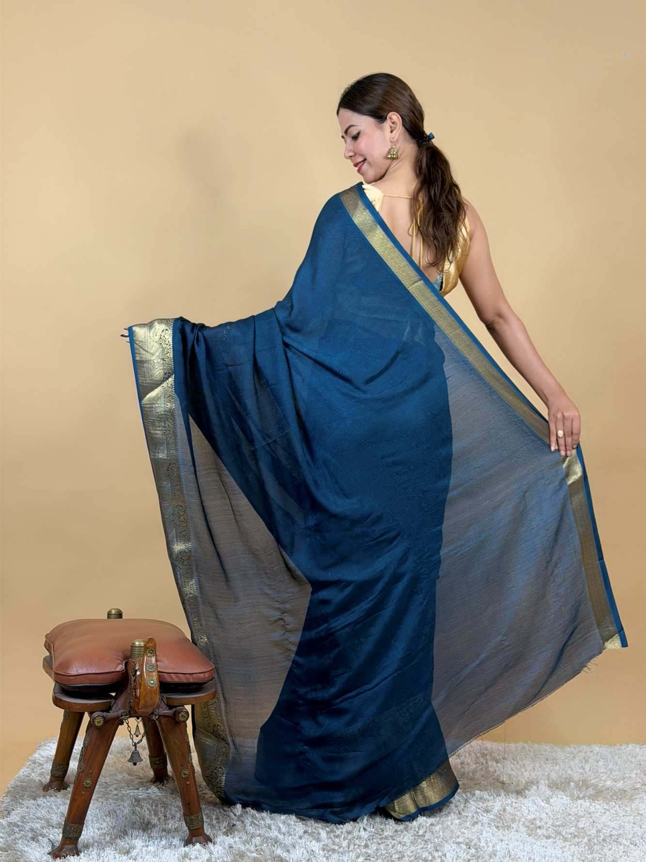 Lightweight, soft, and irresistibly smooth—this Marsh Mello  who adore comfort without compromising  Ready To Wear Saree