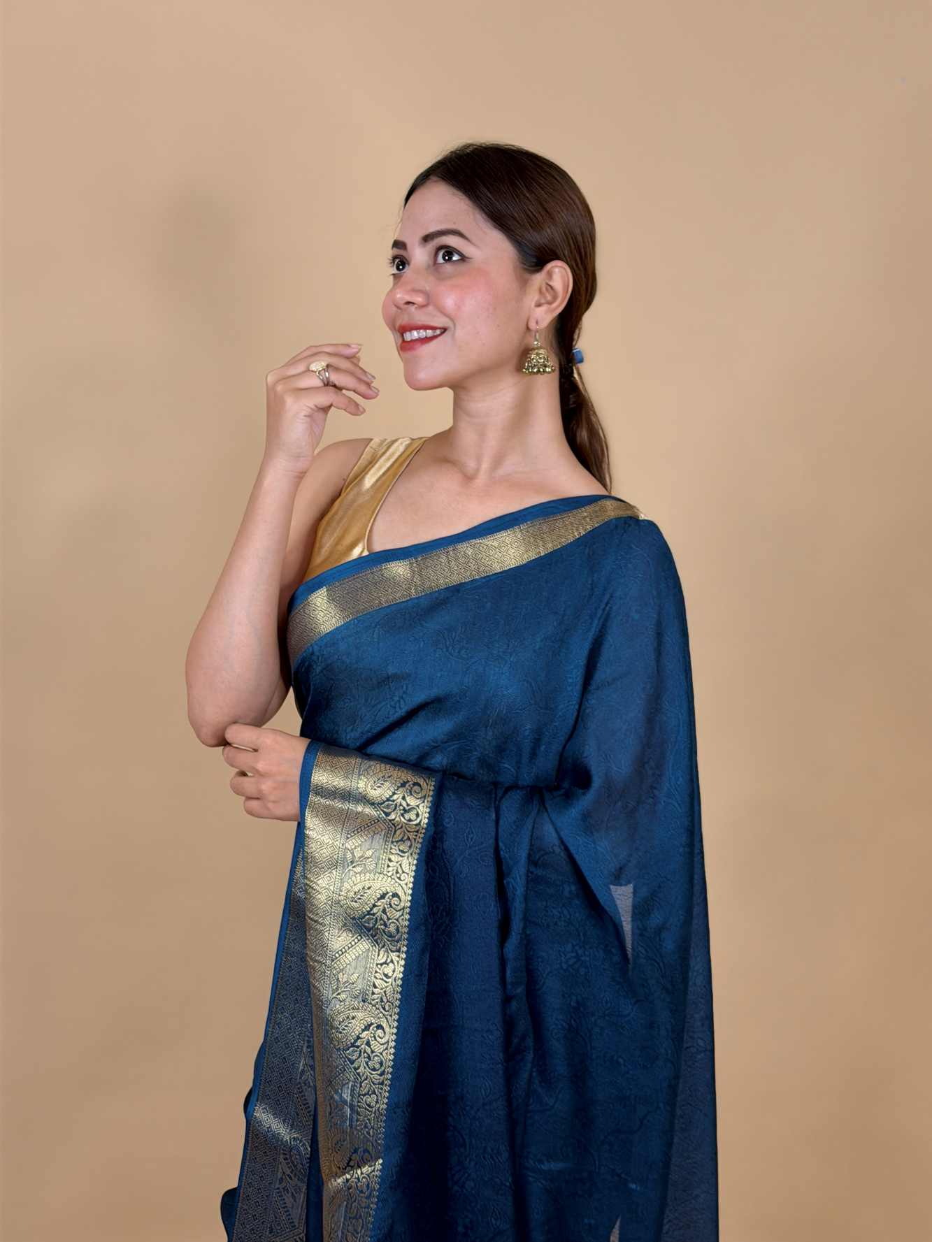 Lightweight, soft, and irresistibly smooth—this Marsh Mello  who adore comfort without compromising  Ready To Wear Saree