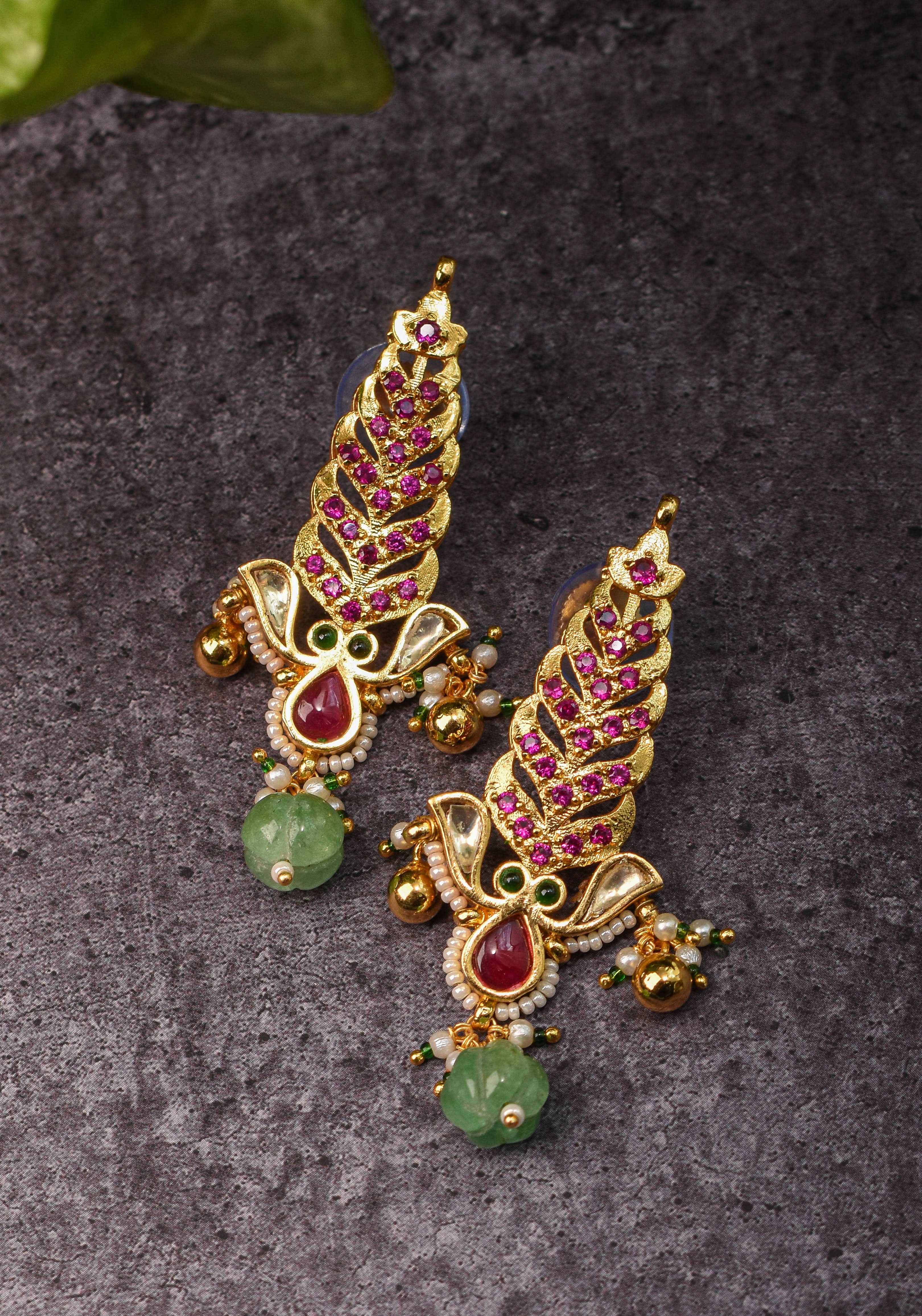 Pink floral vertical Stud Earrings | Shobitam