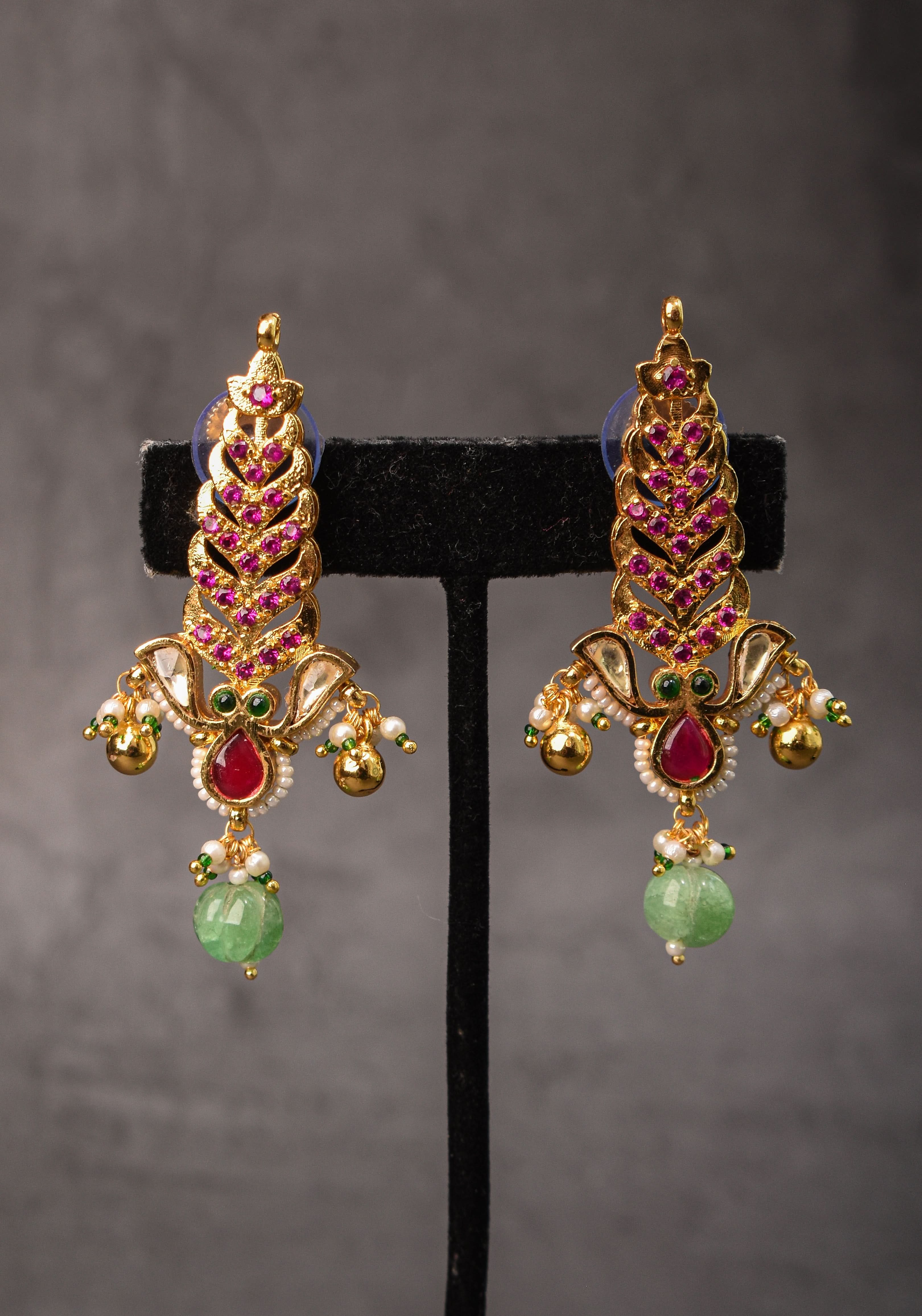 Pink floral vertical Stud Earrings | Shobitam