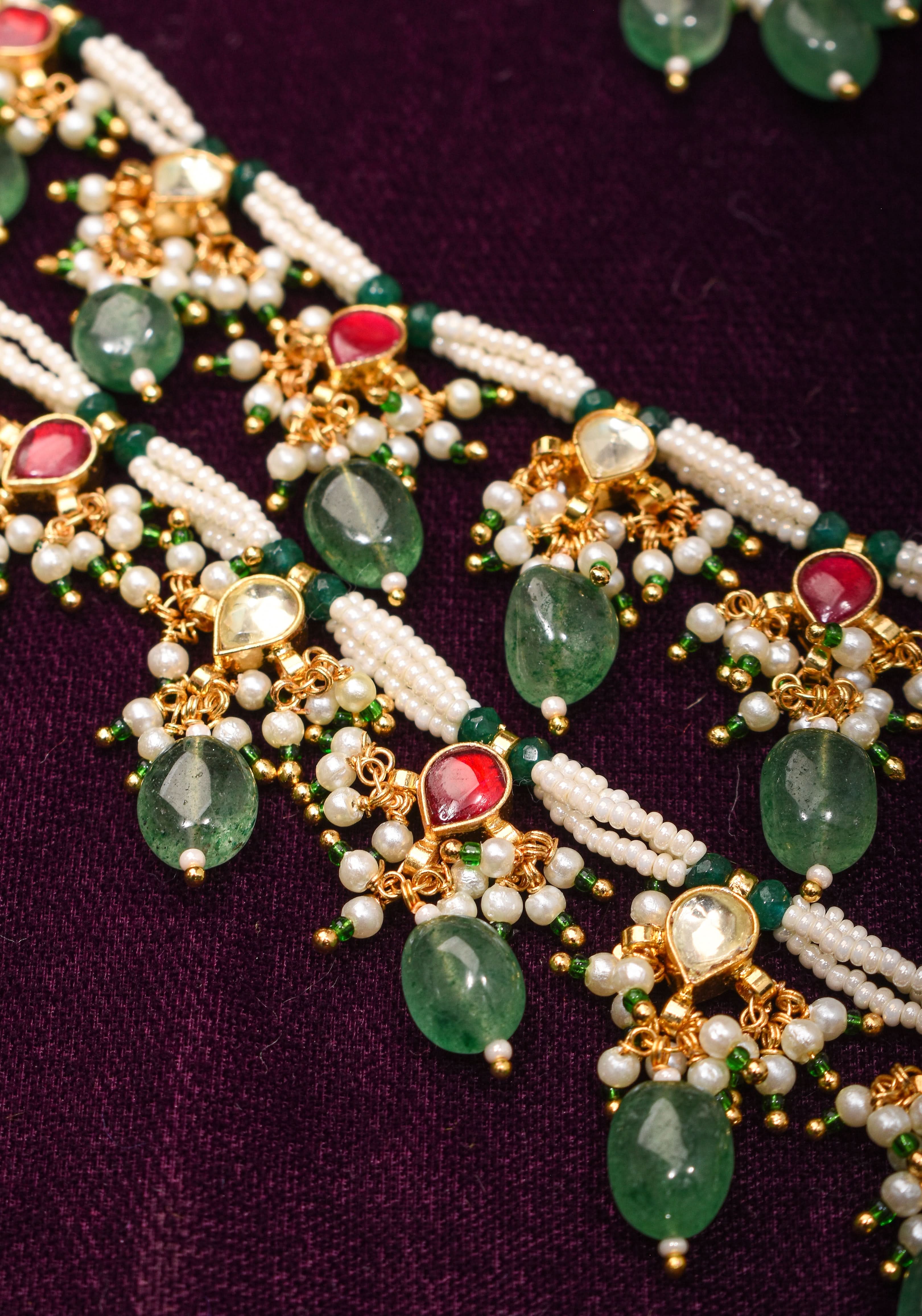 Short Length Maharani Haar with 2 strand Jadau dangling units | Shobitam