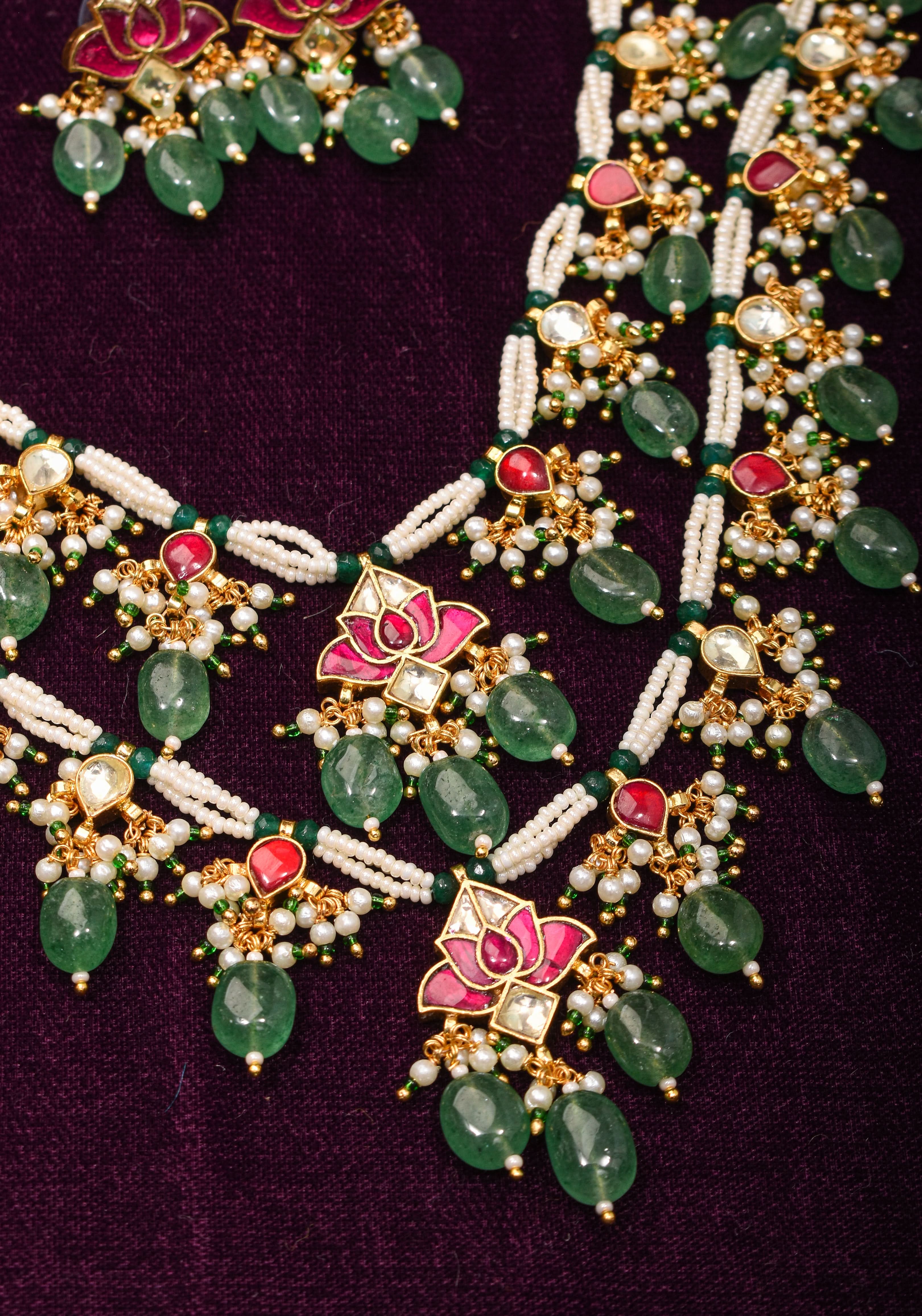 Short Length Maharani Haar with 2 strand Jadau dangling units | Shobitam