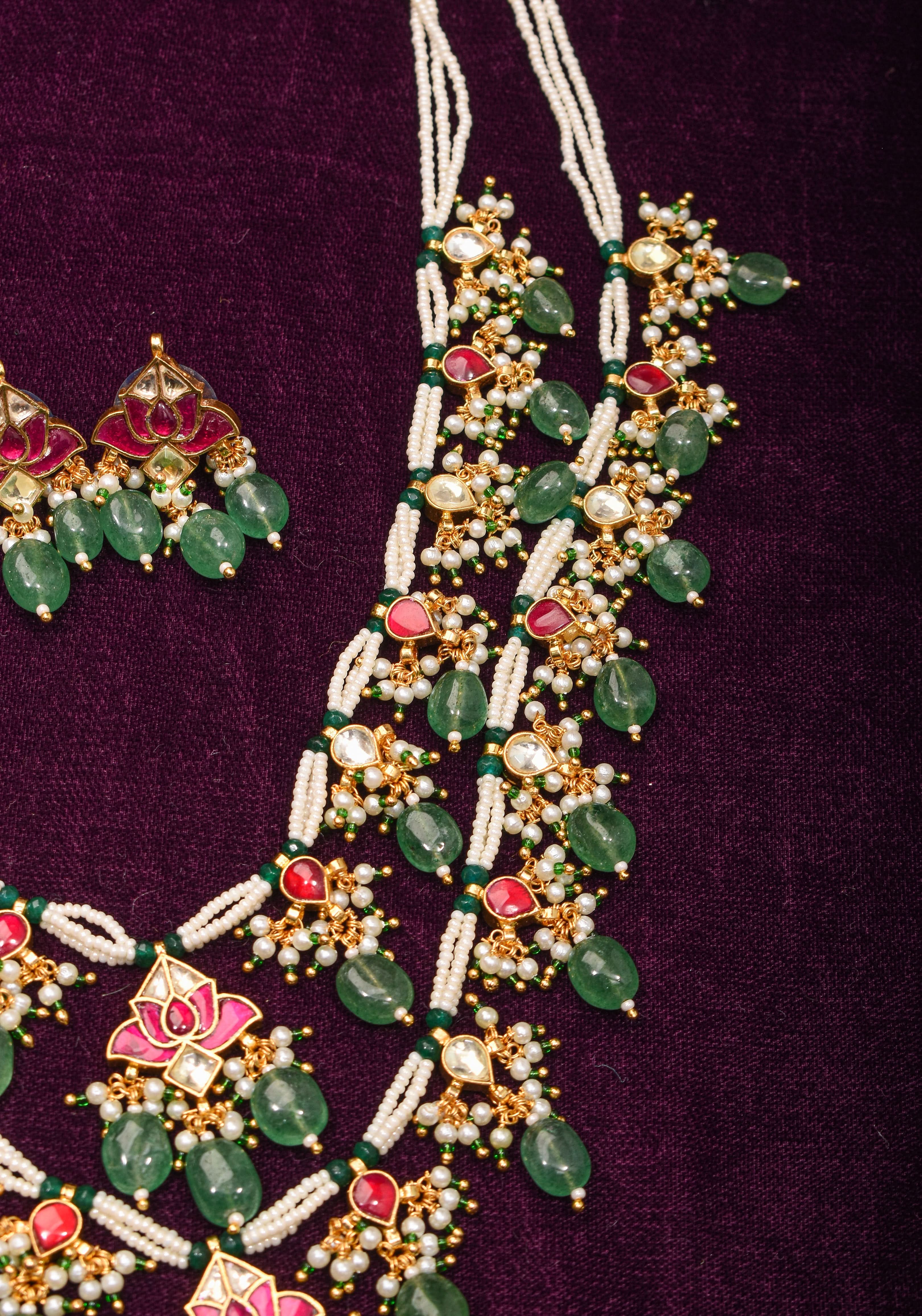 Short Length Maharani Haar with 2 strand Jadau dangling units | Shobitam