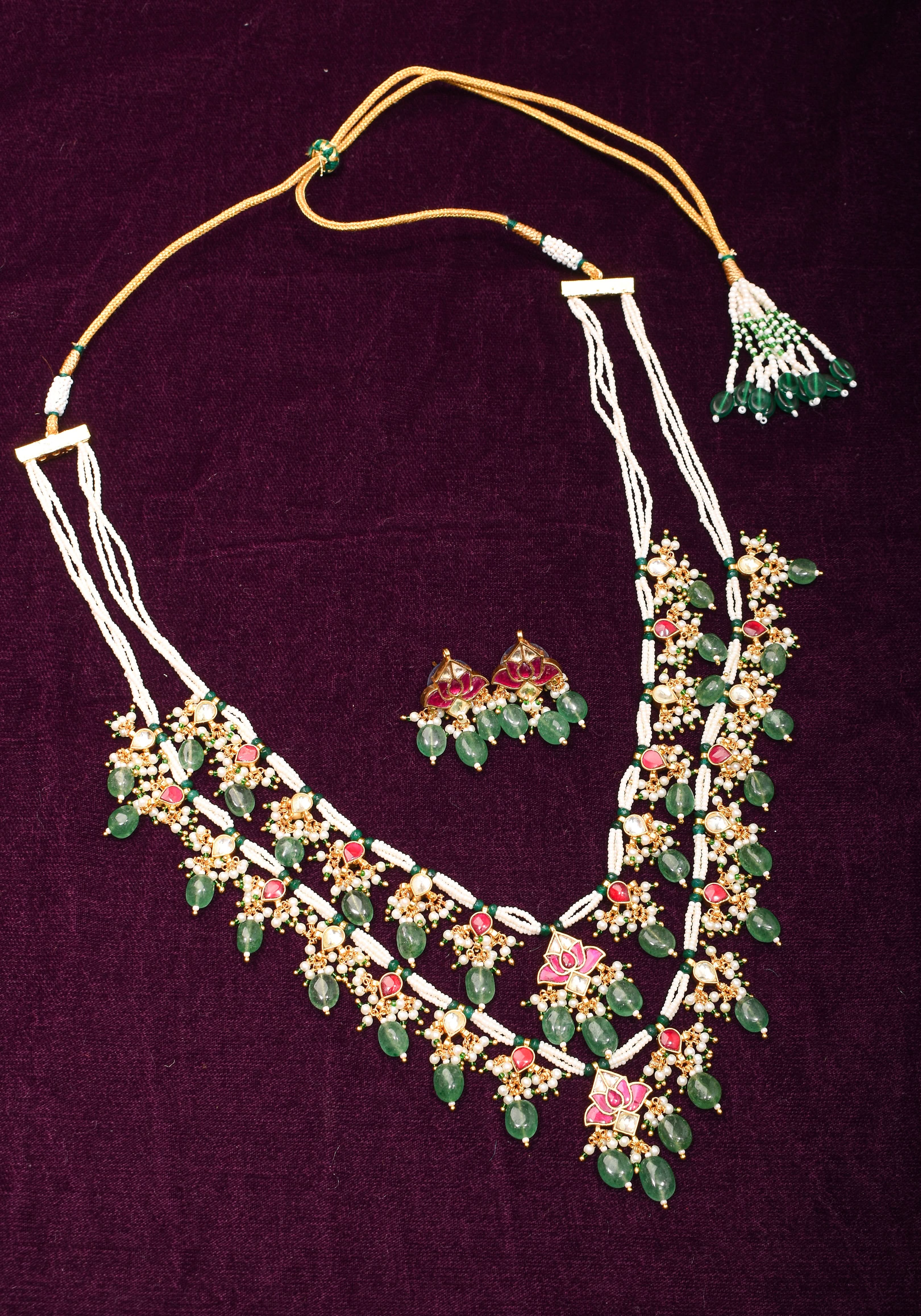 Short Length Maharani Haar with 2 strand Jadau dangling units | Shobitam