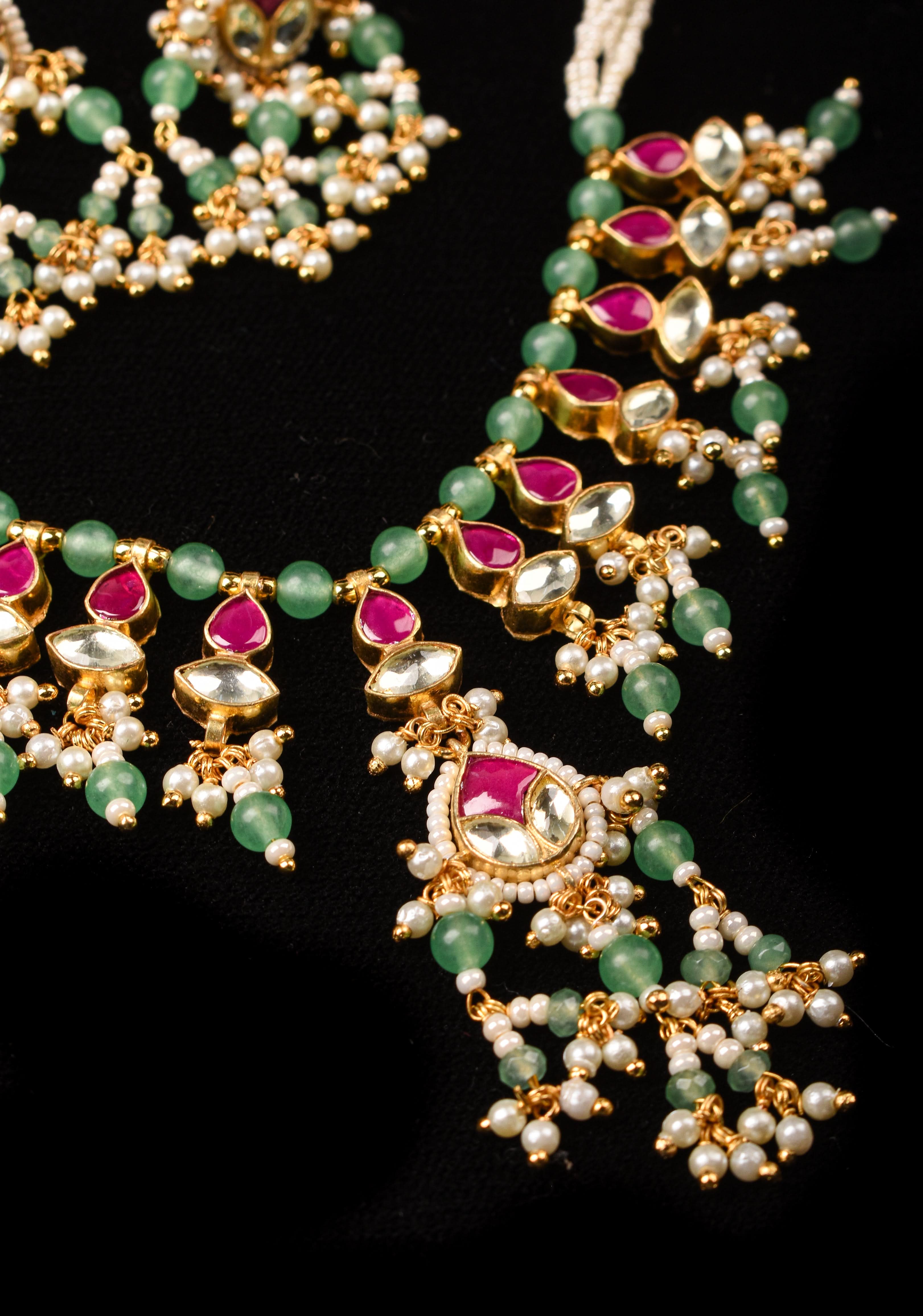 Simple and Lightweight Dangling Jadau Set necklace and Earrings Set | Shobitam