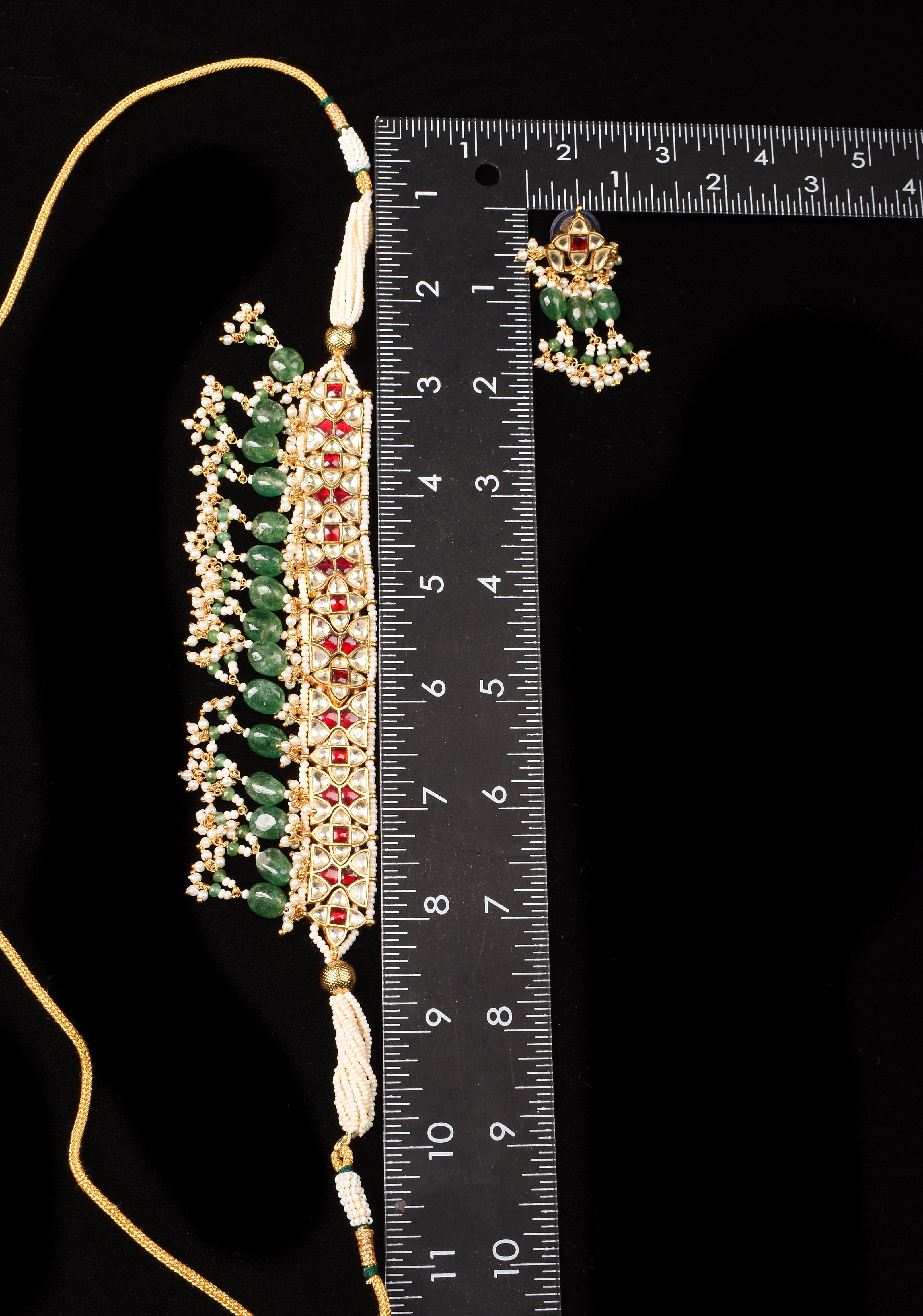 Exquisite 3 layer Jadau Necklace Set with Macthing earrings | SHOBITAM