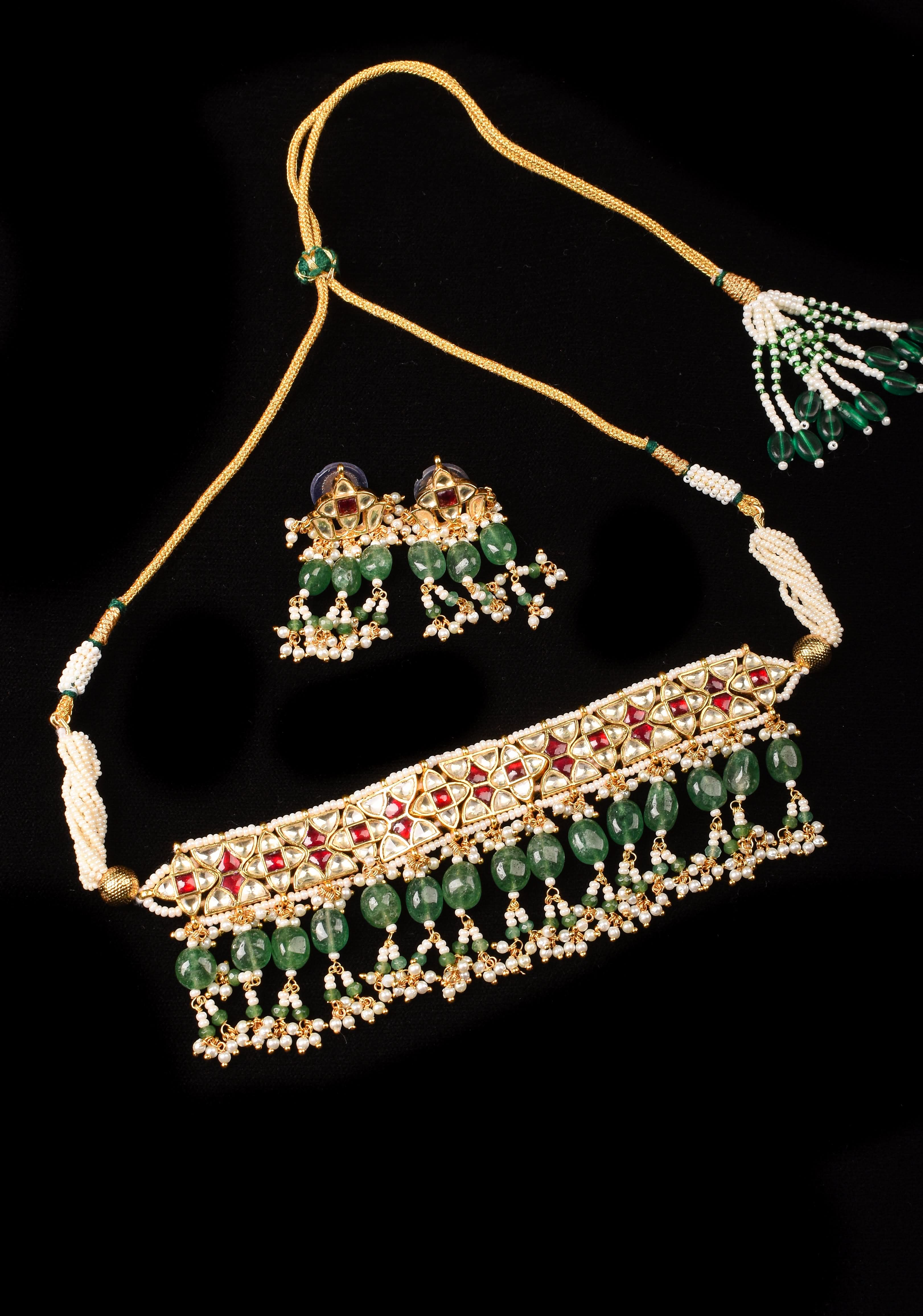 Exquisite 3 layer Jadau Necklace Set with Macthing earrings | SHOBITAM