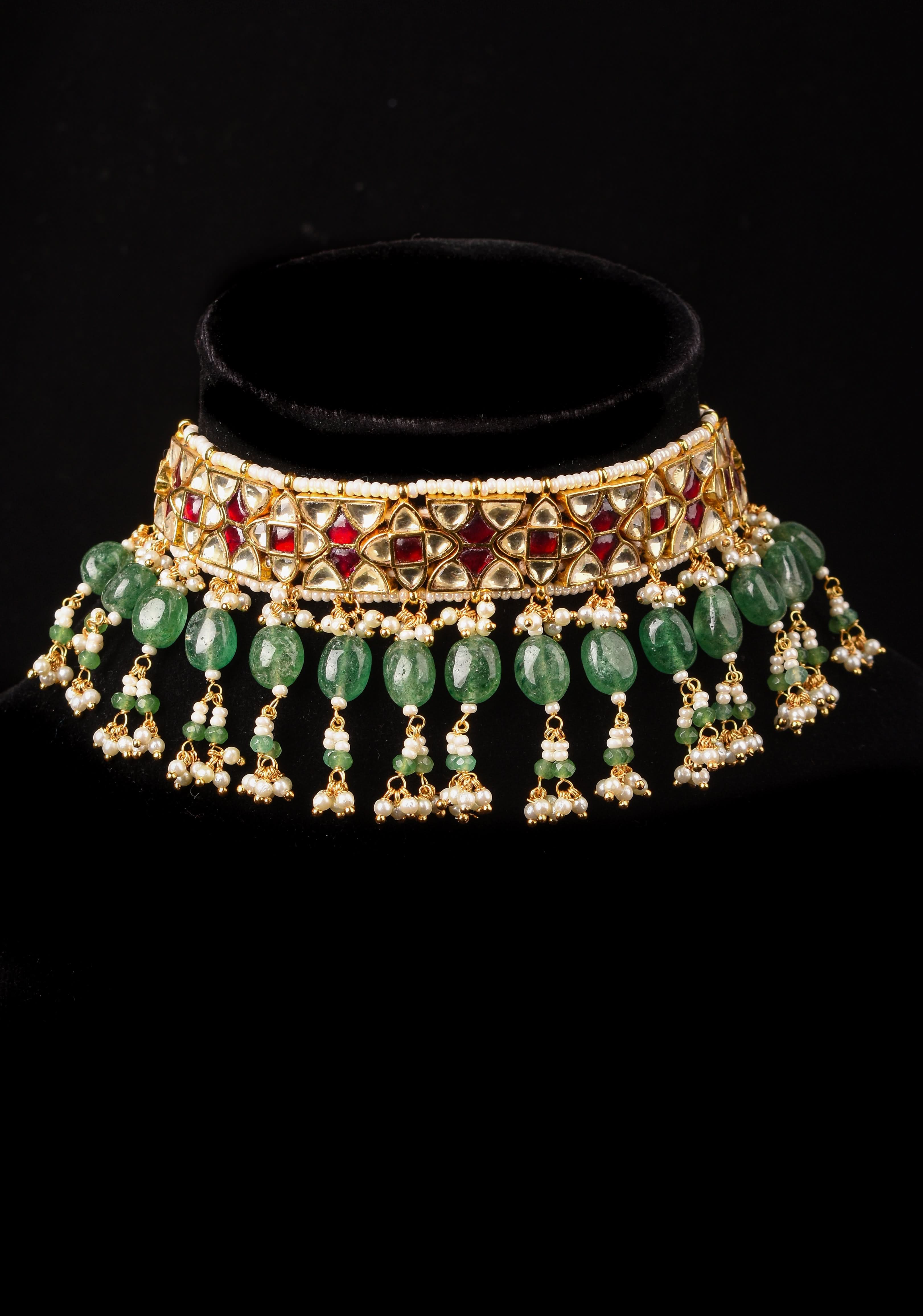 Exquisite 3 layer Jadau Necklace Set with Macthing earrings | SHOBITAM