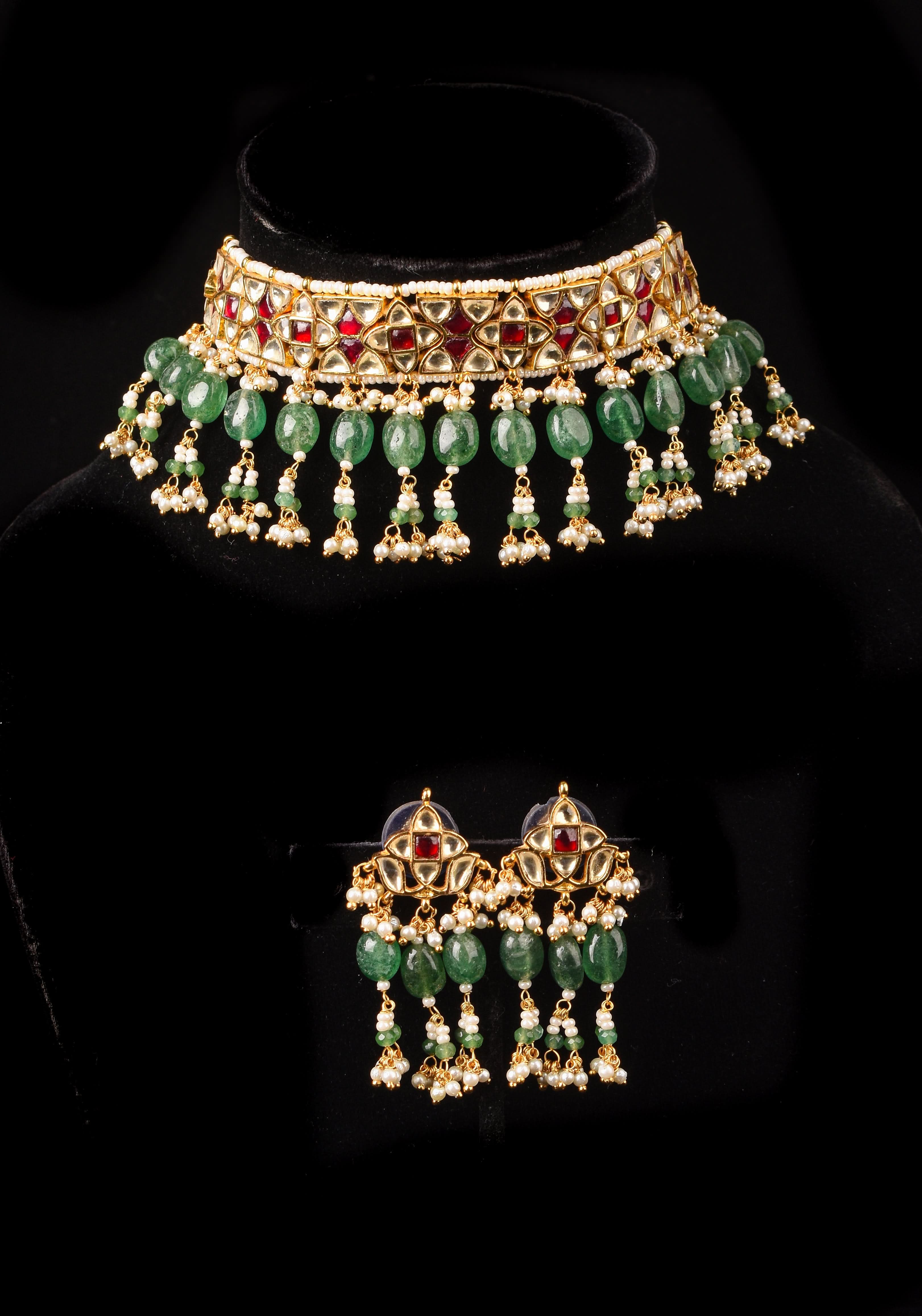 Exquisite 3 layer Jadau Necklace Set with Macthing earrings | SHOBITAM