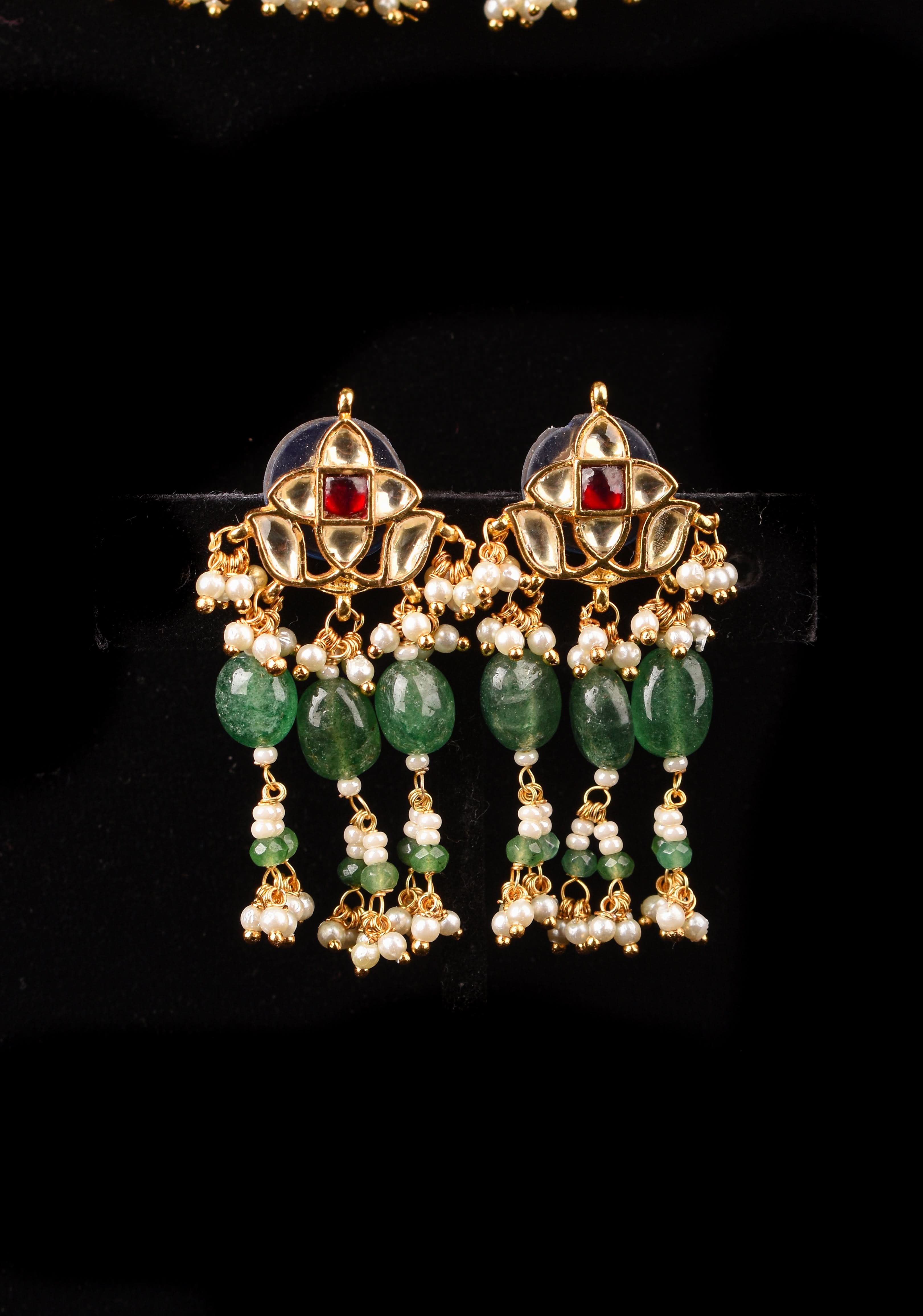 Exquisite 3 layer Jadau Necklace Set with Macthing earrings | SHOBITAM