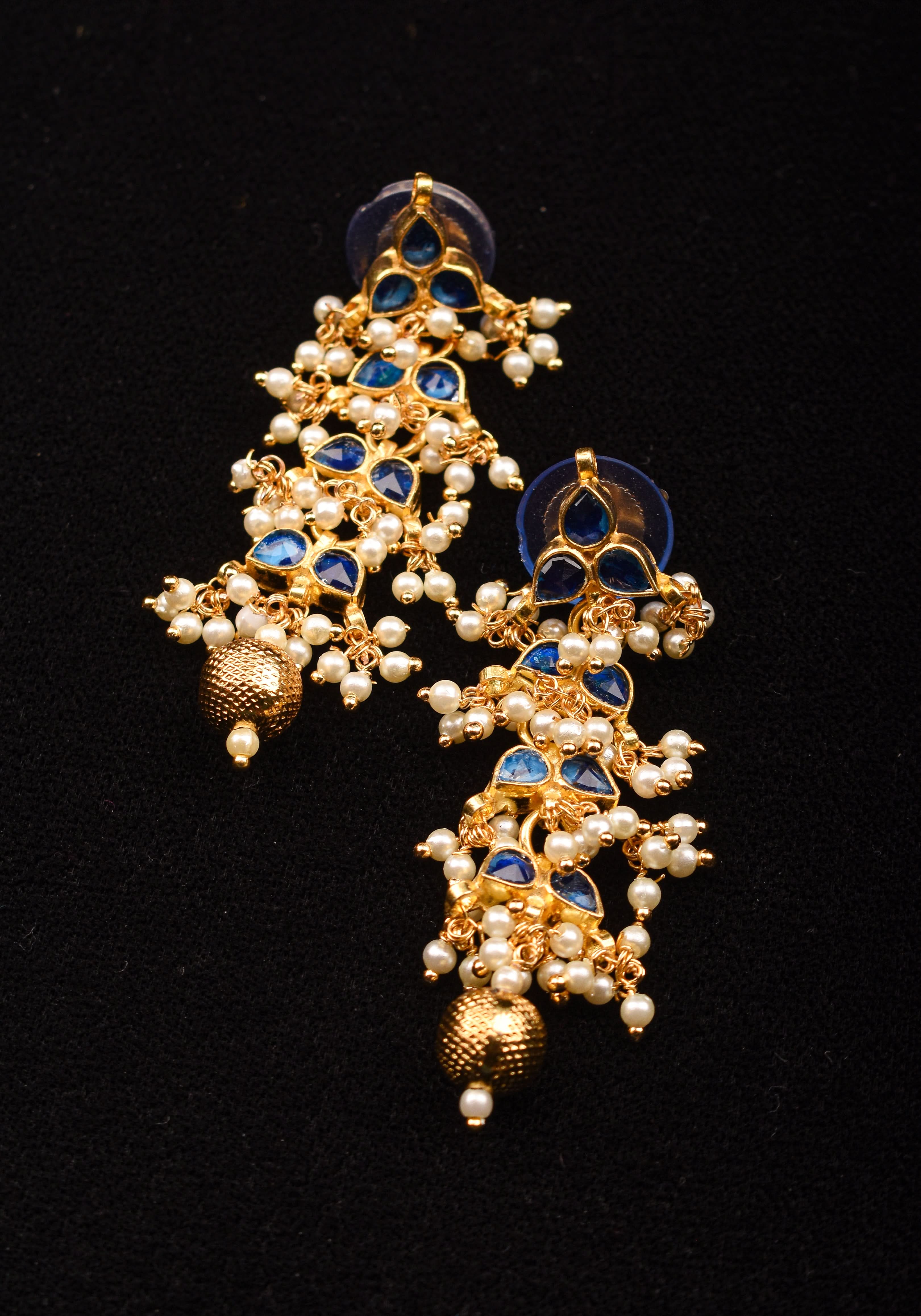 2 Inch Layered Royal Blue Leaf design earrings | Shobitam Jewelry