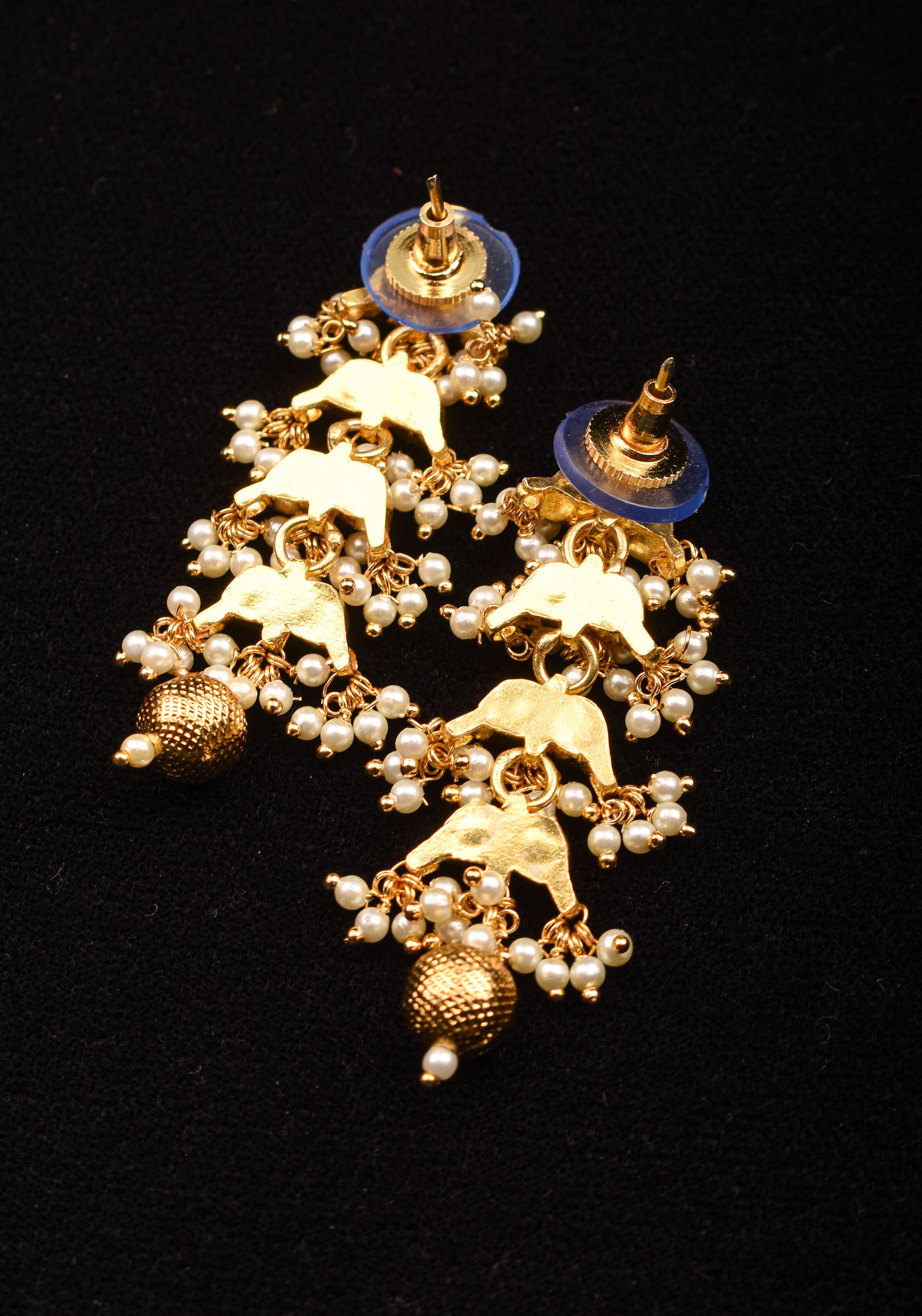 2 Inch Layered Royal Blue Leaf design earrings | Shobitam Jewelry