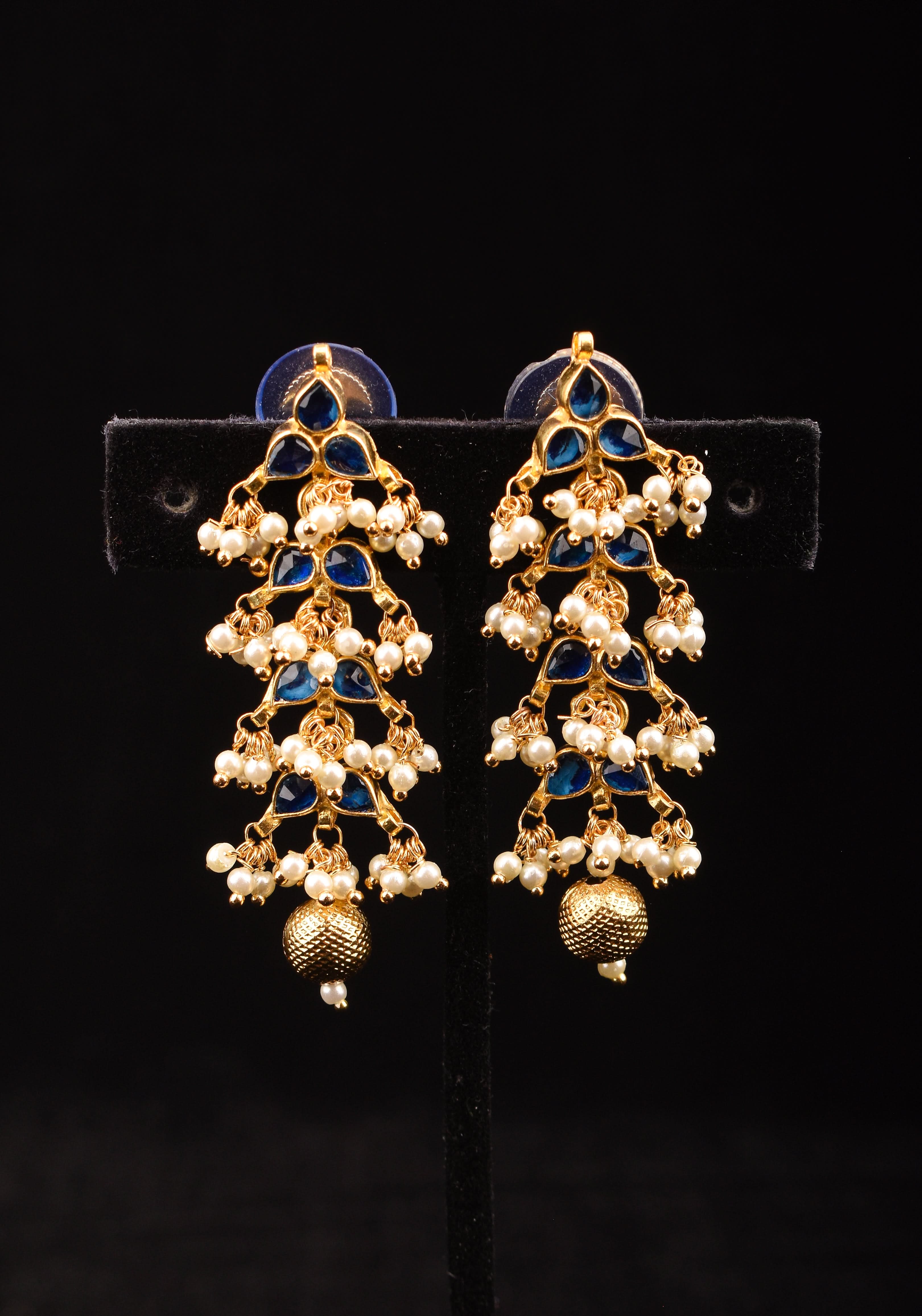 2 Inch Layered Royal Blue Leaf design earrings | Shobitam Jewelry
