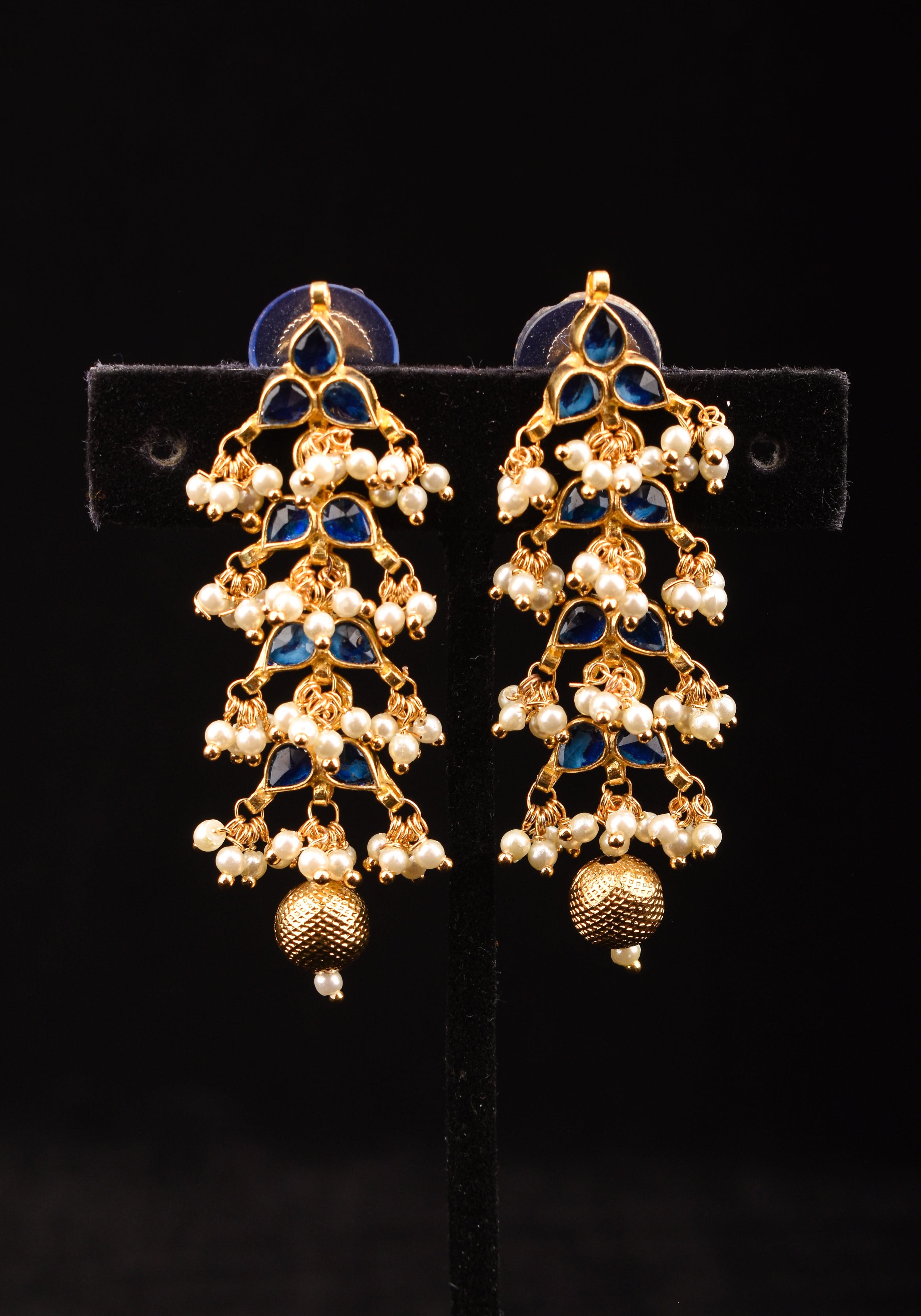 2 Inch Layered Royal Blue Leaf design earrings | Shobitam Jewelry