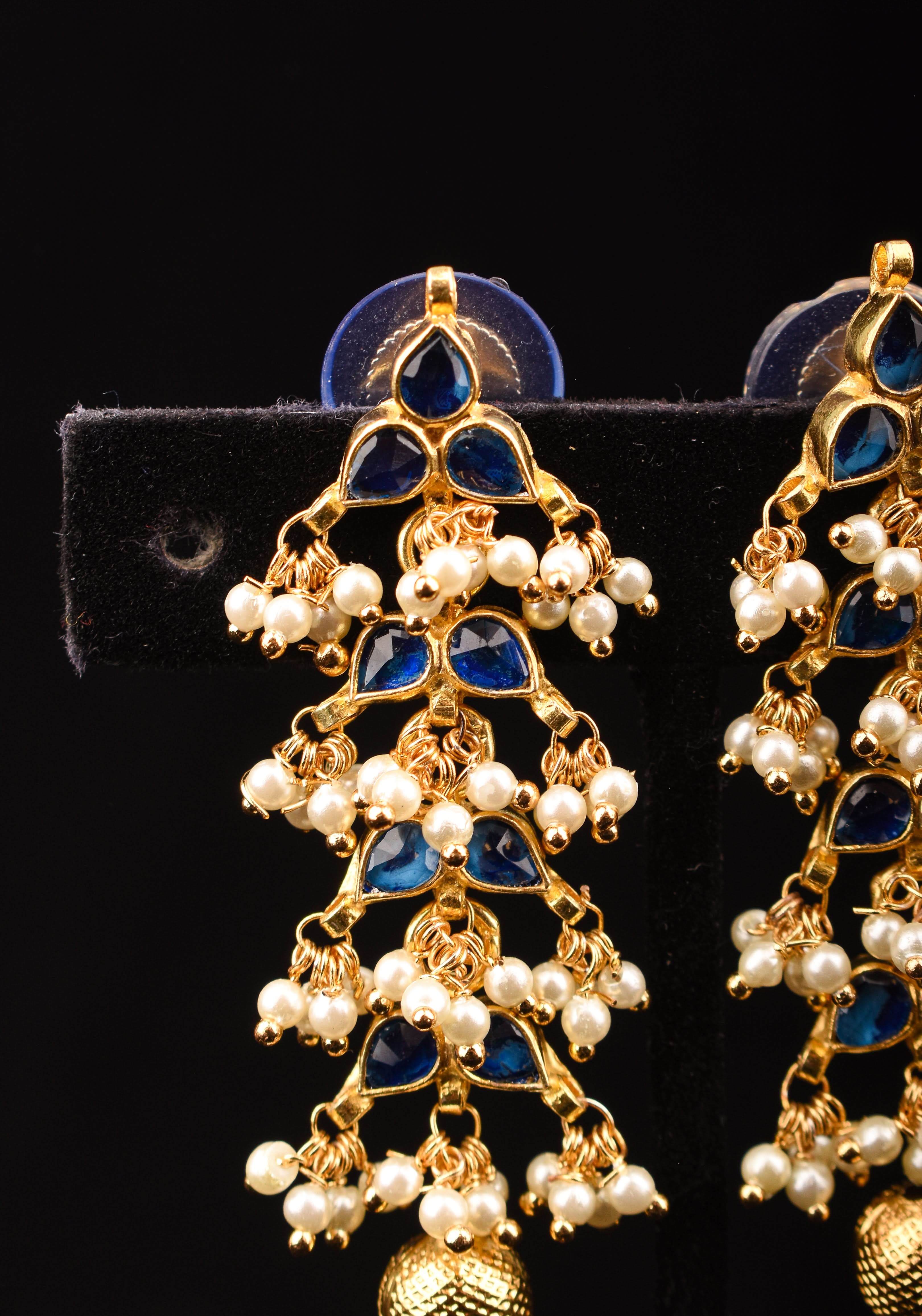 2 Inch Layered Royal Blue Leaf design earrings | Shobitam Jewelry