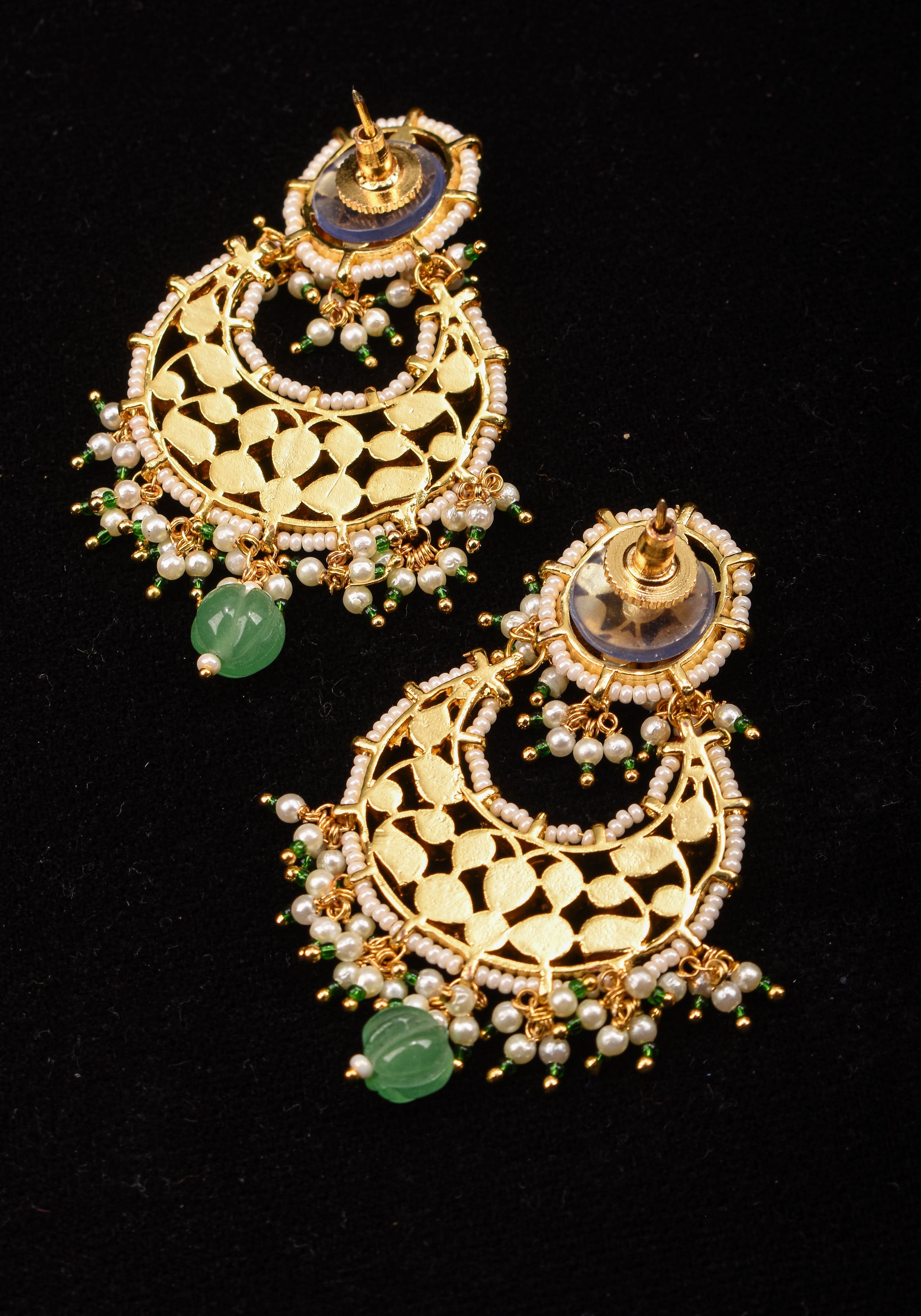 2.5" Jadau Chandbali Earrings with 3 color stones | Shobitam