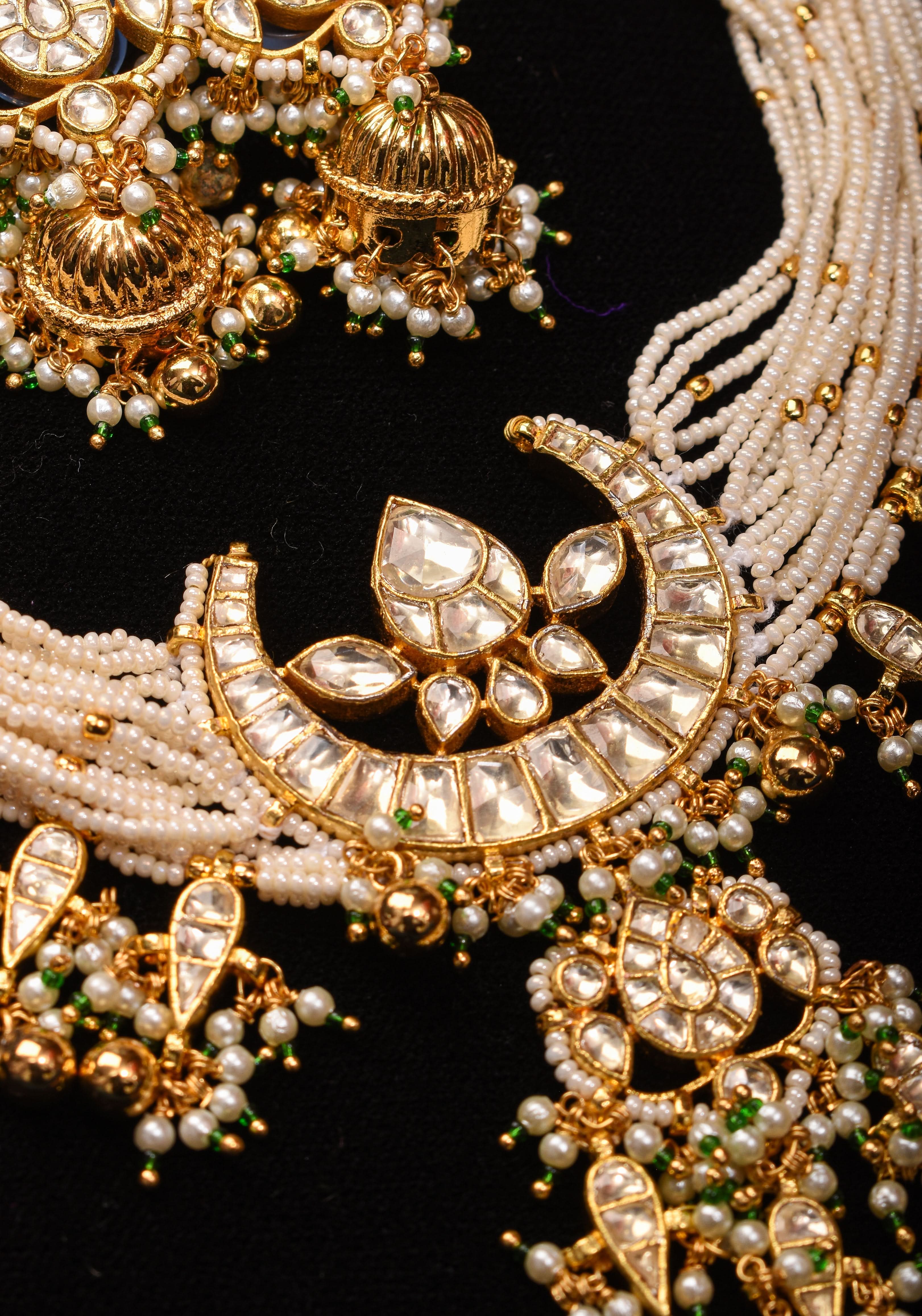 Ahmedabadi kundan multistrand necklace set with Chand Pendant | Shobitam