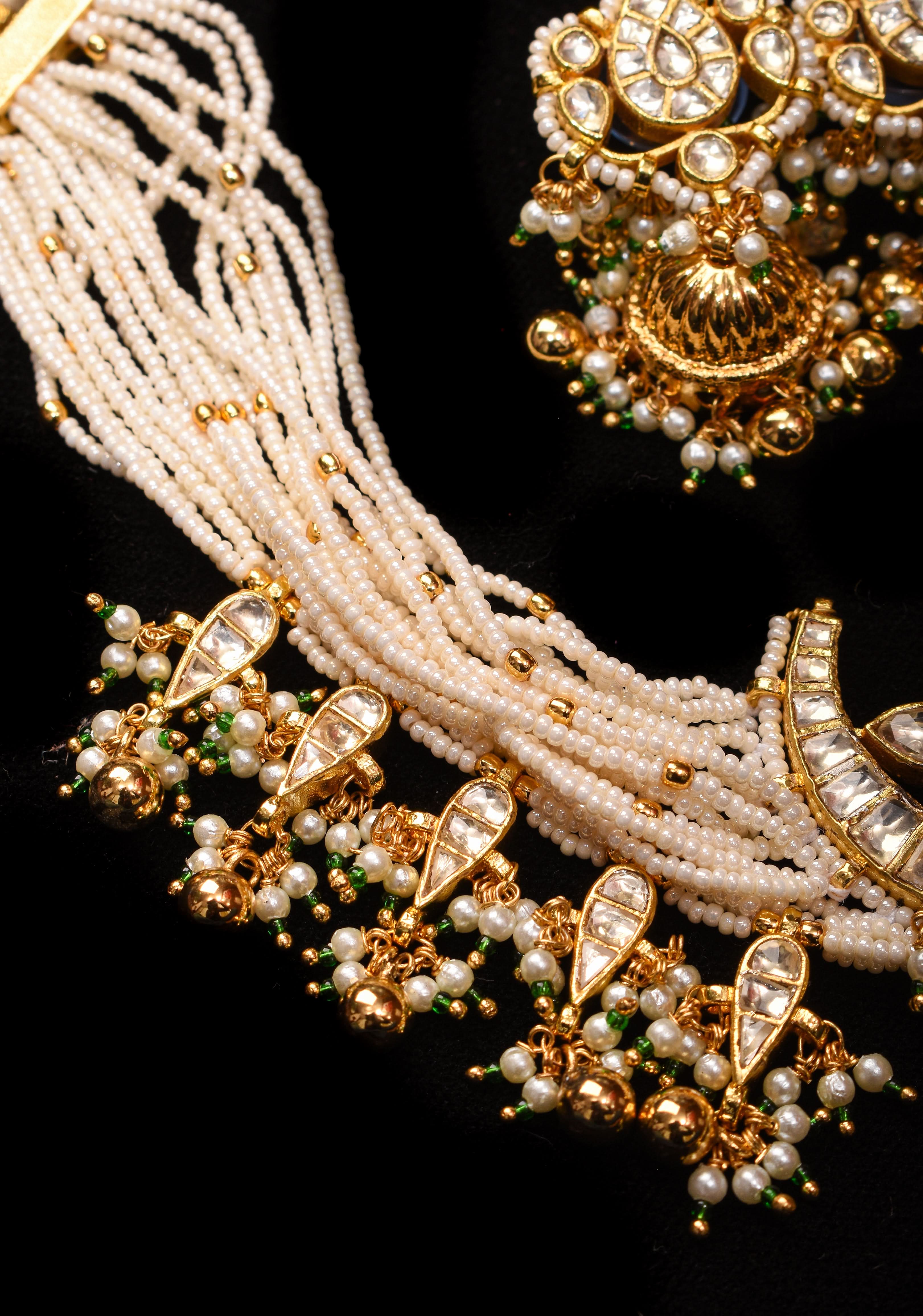 Ahmedabadi kundan multistrand necklace set with Chand Pendant | Shobitam