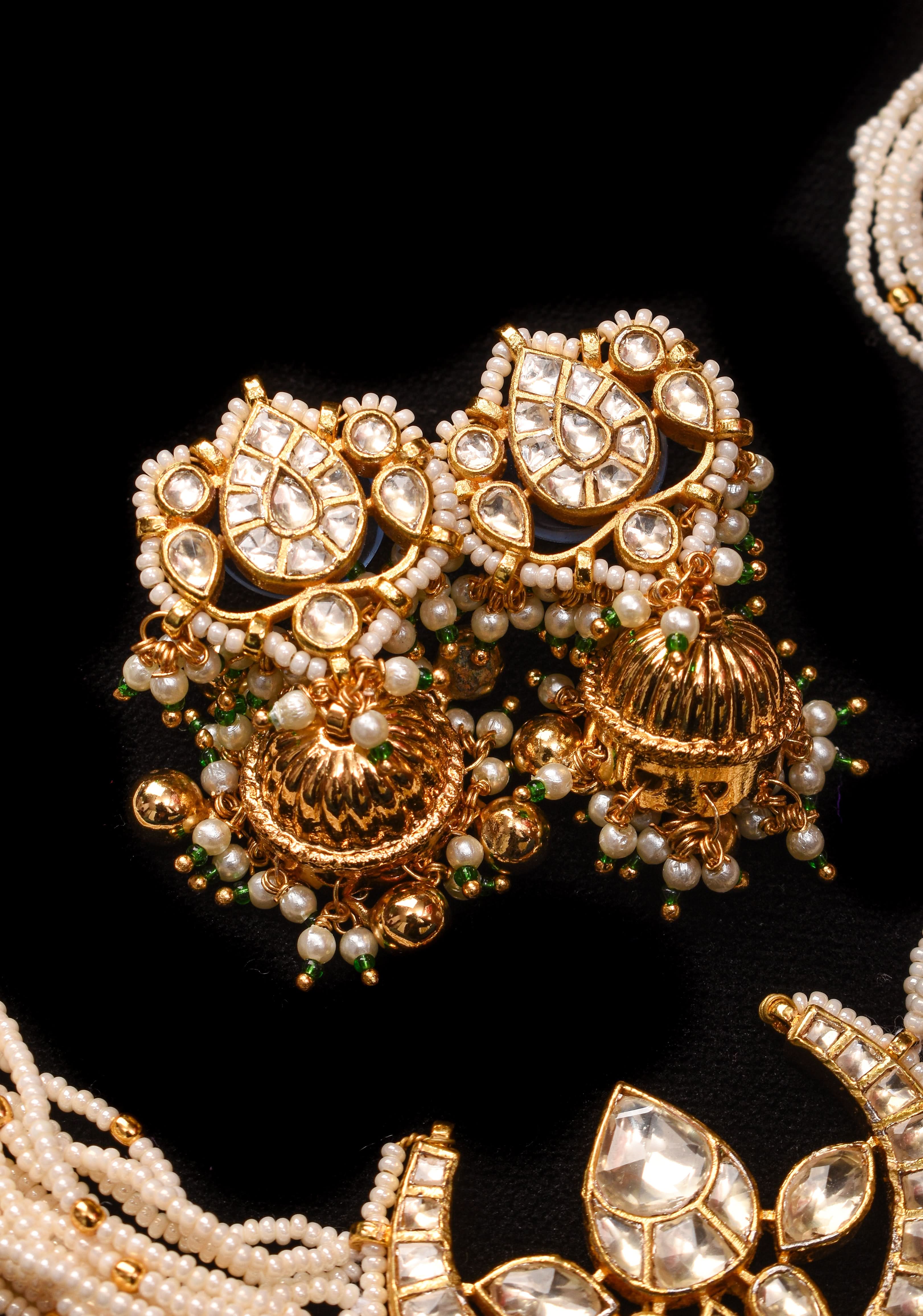 Ahmedabadi kundan multistrand necklace set with Chand Pendant | Shobitam