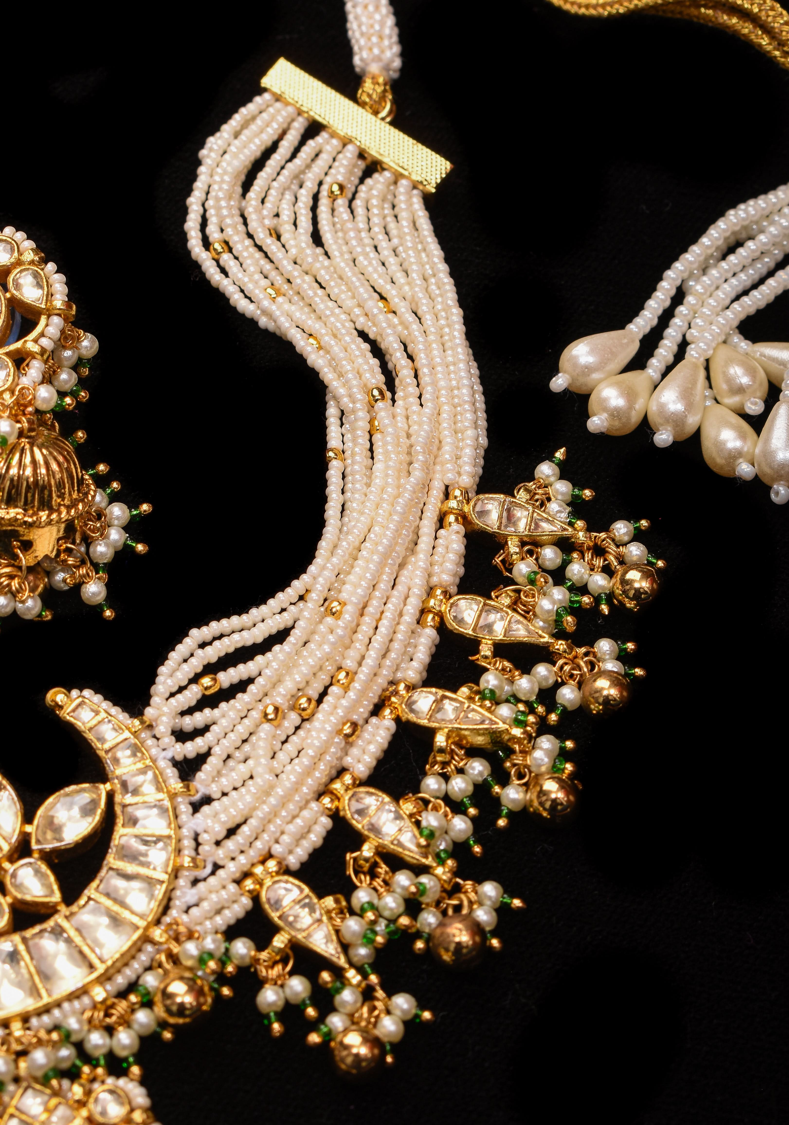 Ahmedabadi kundan multistrand necklace set with Chand Pendant | Shobitam