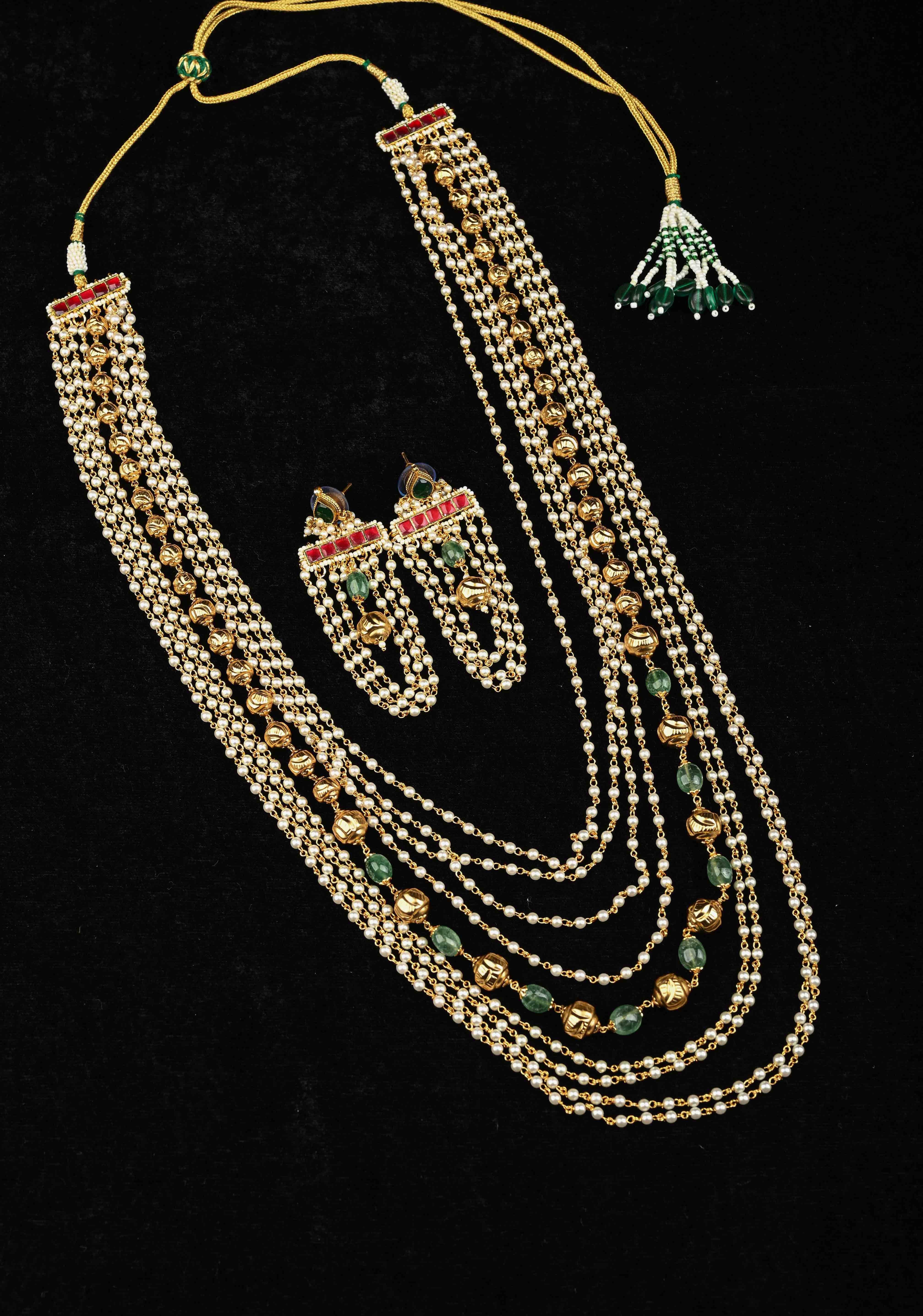 Antique Multistrand White Beaded Mala with Matching Earrings | SHOBITAM