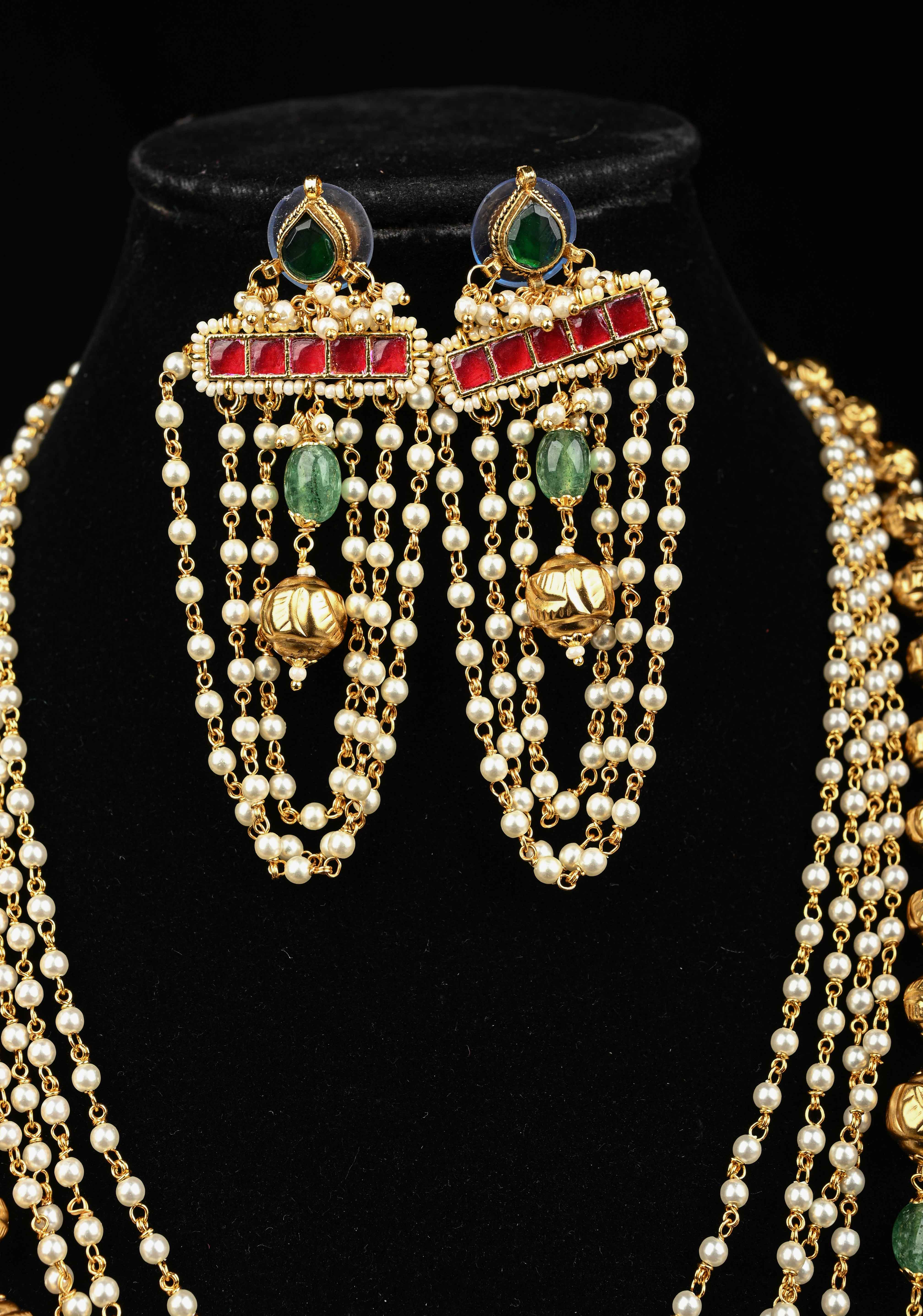 Antique Multistrand White Beaded Mala with Matching Earrings | SHOBITAM
