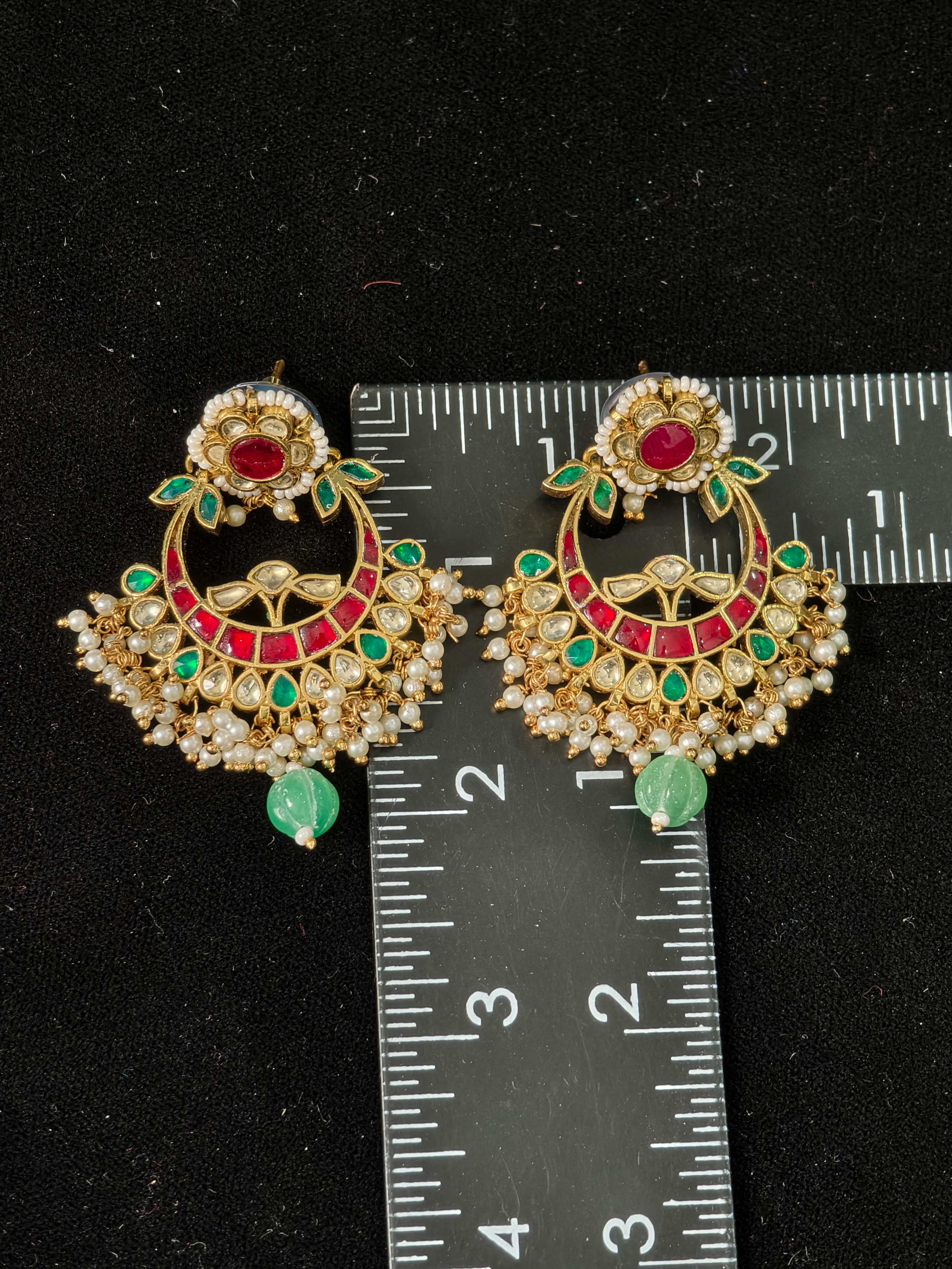 2.25" Jadau Chandbali Earrings with Kundan Stone Detailing | SHOBITAM
