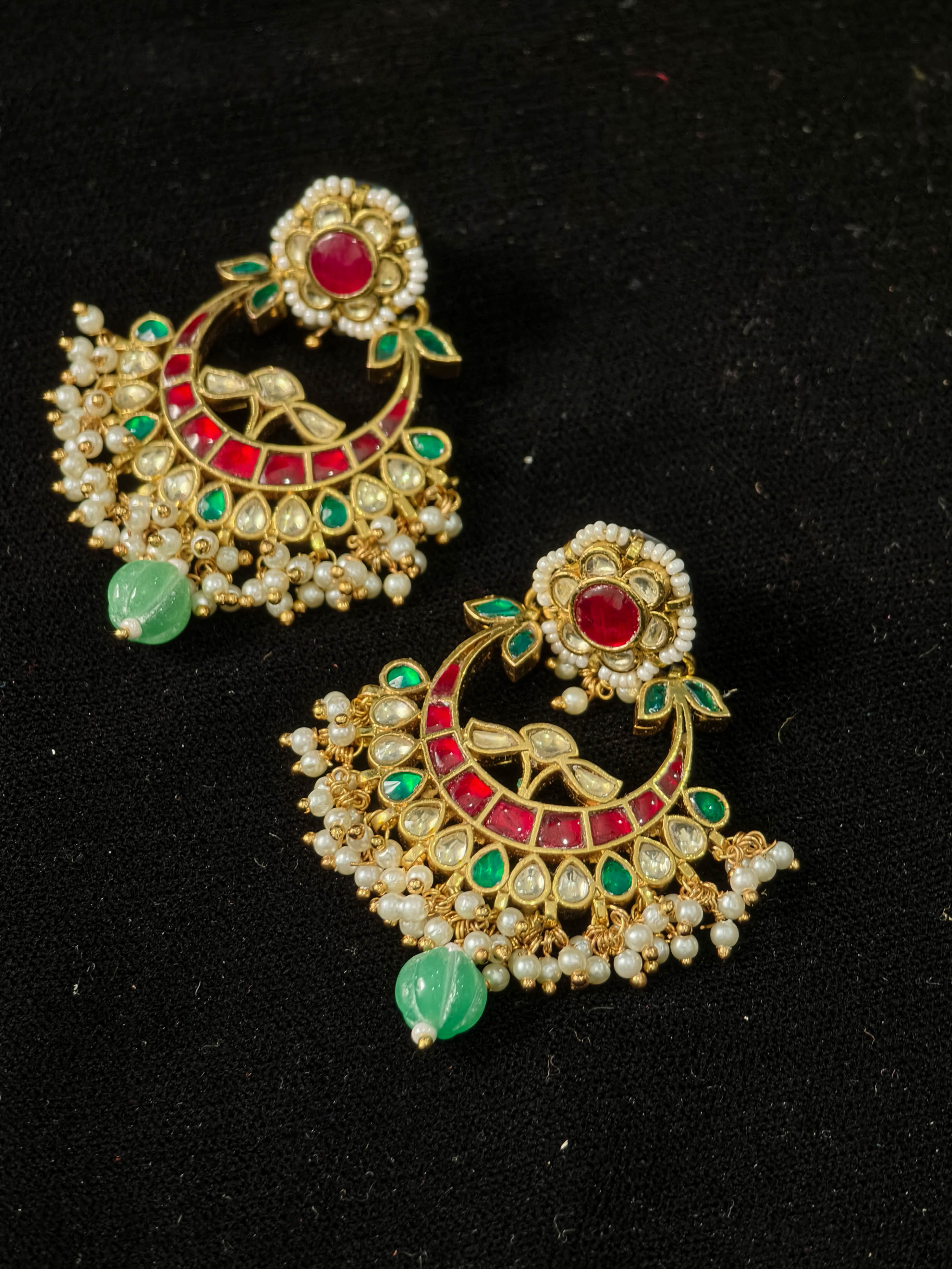 2.25" Jadau Chandbali Earrings with Kundan Stone Detailing | SHOBITAM