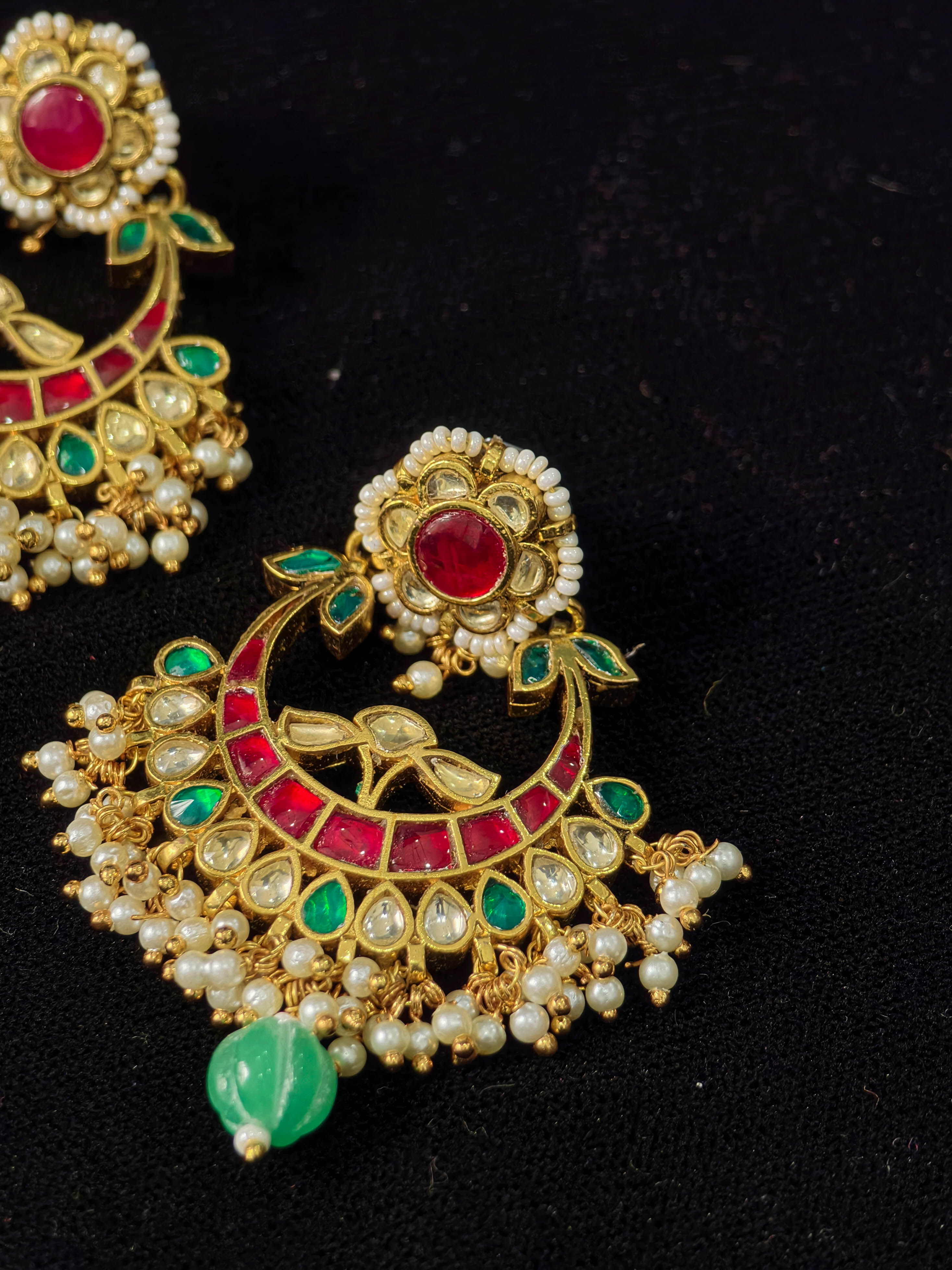 2.25" Jadau Chandbali Earrings with Kundan Stone Detailing | SHOBITAM