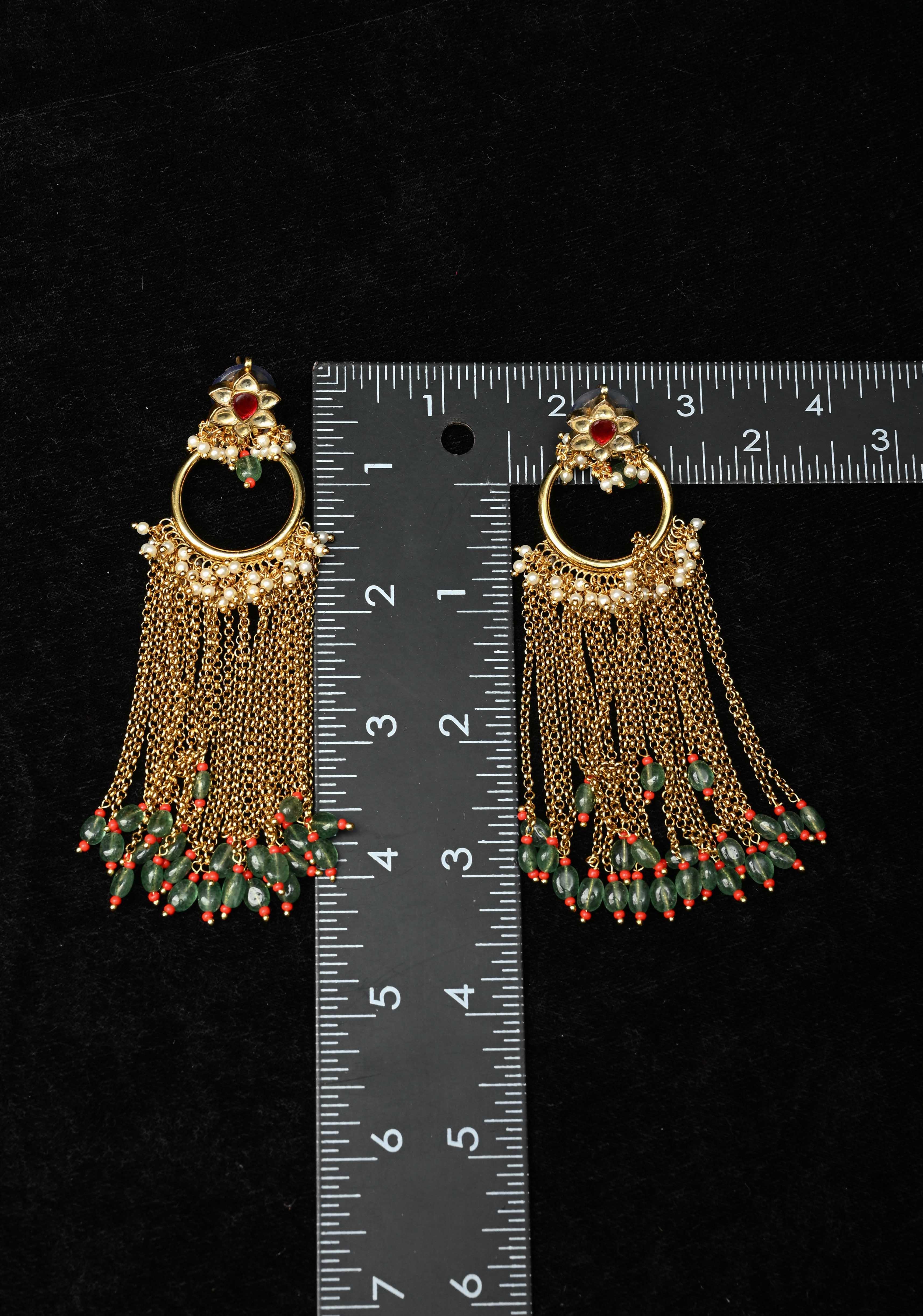 Ahmedabadi Jadau Kundan Tassel Earrings With Floral ring design  and white, red stone | Shobitam