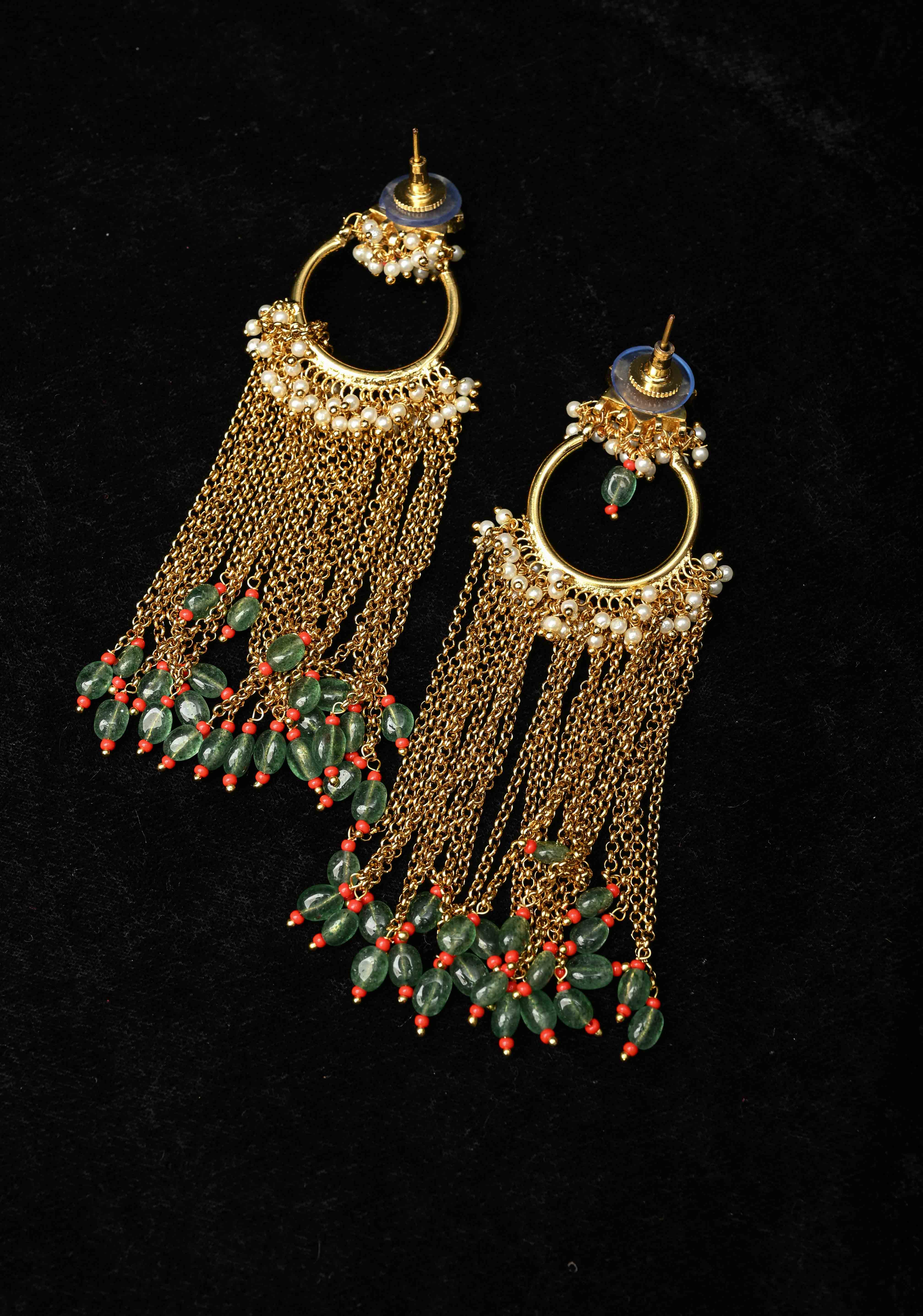 Ahmedabadi Jadau Kundan Tassel Earrings With Floral ring design  and white, red stone | Shobitam